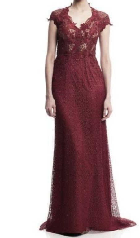 NEW ALBERTO MAKALI $999 BORDEAUX OPEN BACK LACE EVENING GOWN DRESS SZ 10