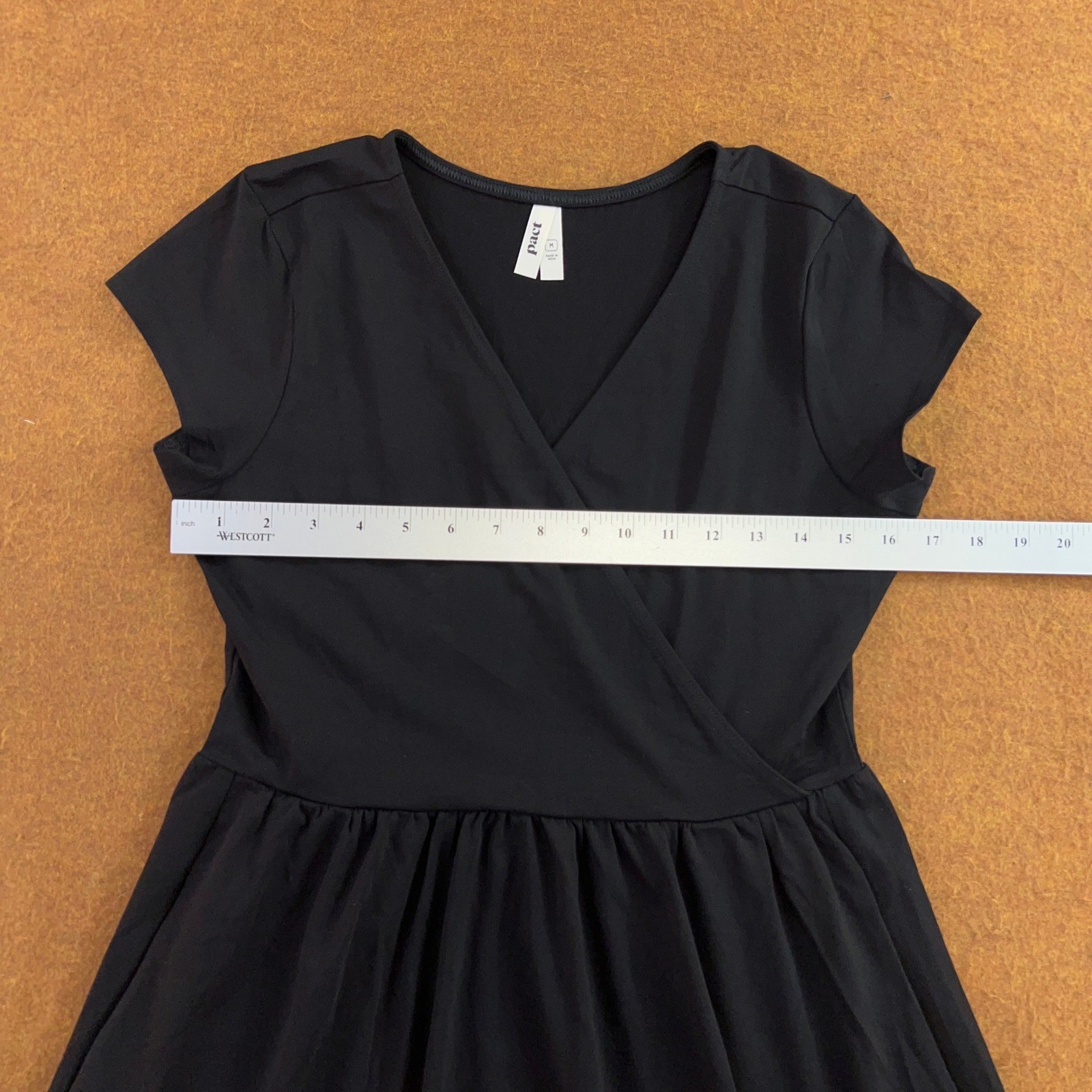 Pact Womens Medium Black Organic Cotton Surplice V-Neck Fit & Flare Dress