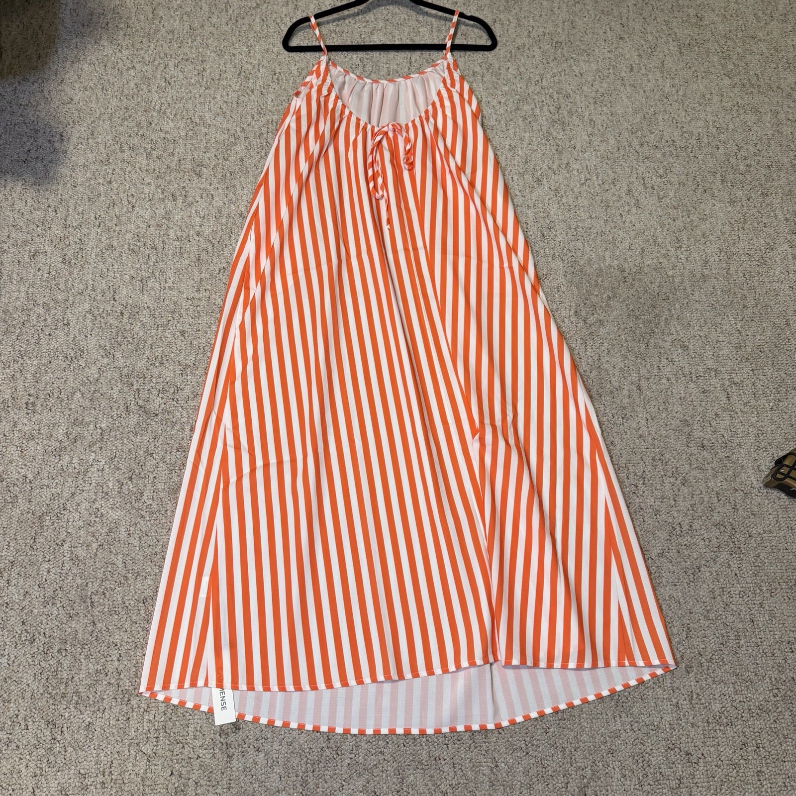 NWT Commense Orange Striped Backless Maxi Dress W/Pockets Size Small Vacay