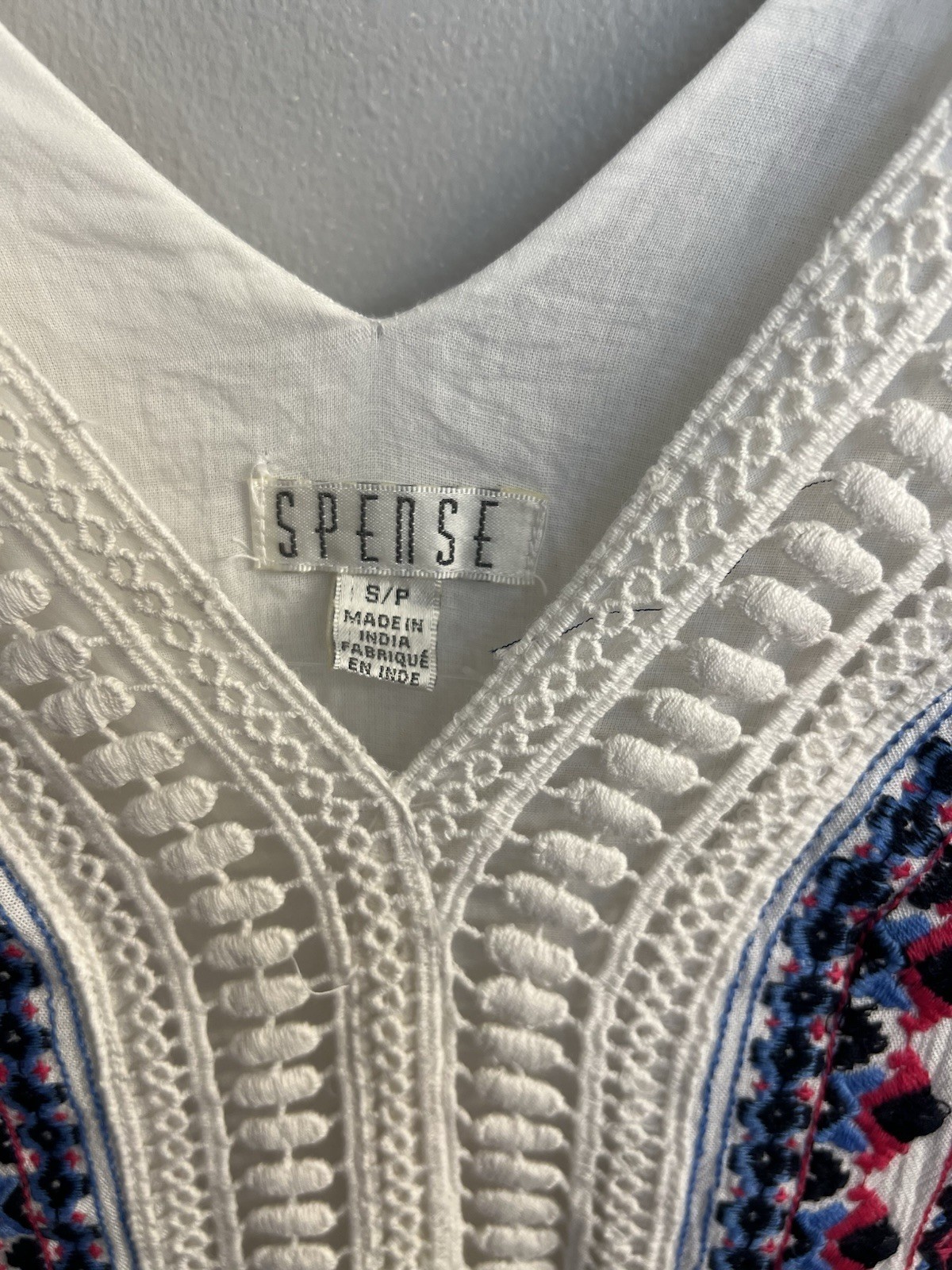 Spence Sleeveless Red/White/Blue Embroidered Crinkle Maxi Dress Size S Boho Chic