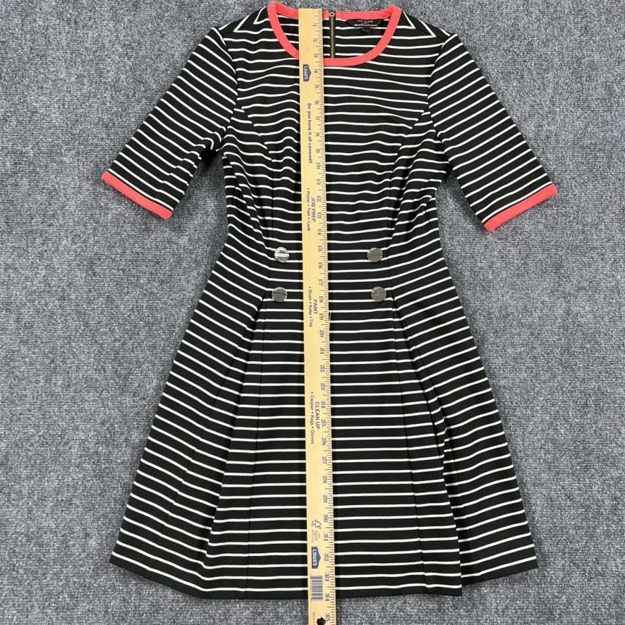Ted Baker Dress Womens 4 Black Stripe Alexina Fit Flare Half Sleeve Nautical