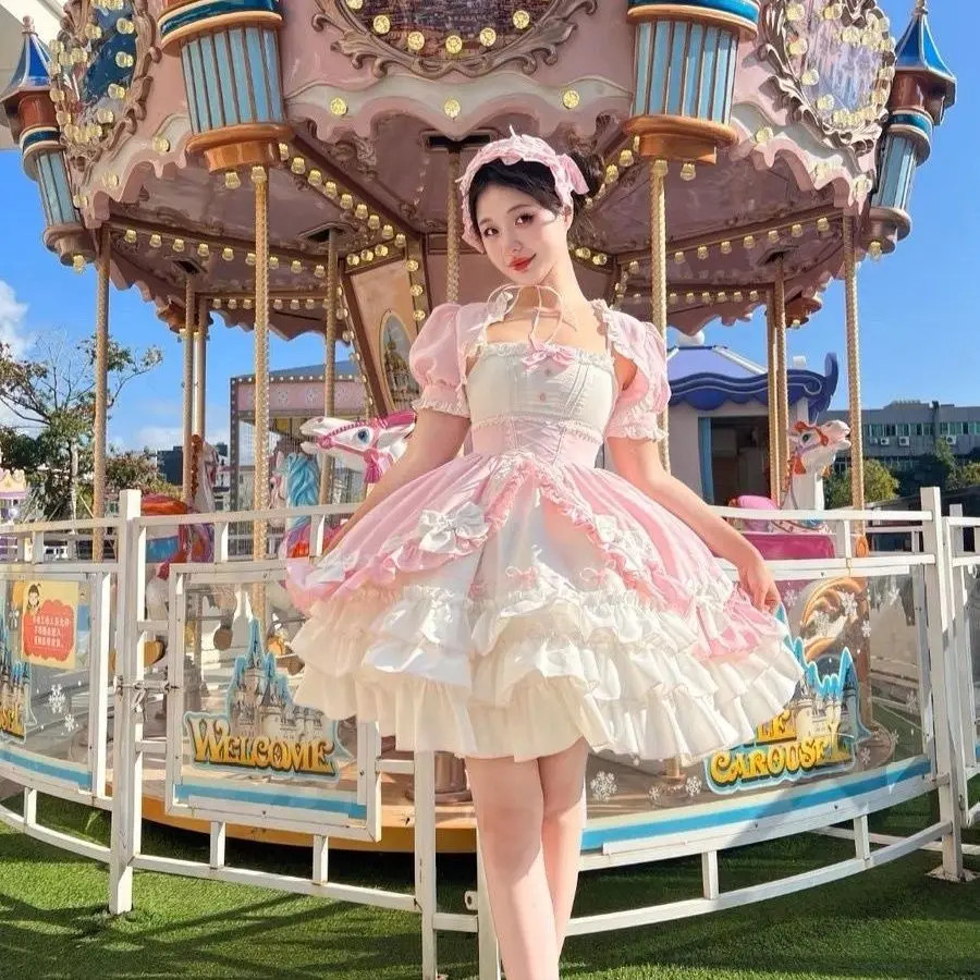 Bow Princess Lolita Patchwork Women Cake Vestidos Harajuku Japanese Dress Club
