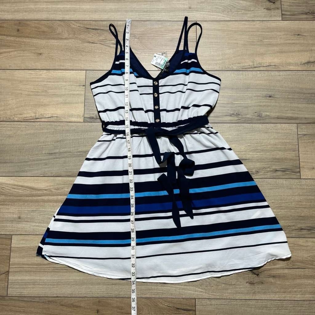 Papaya Womens Double Strap Lined Belted Mini Dress Size Medium White Blue
