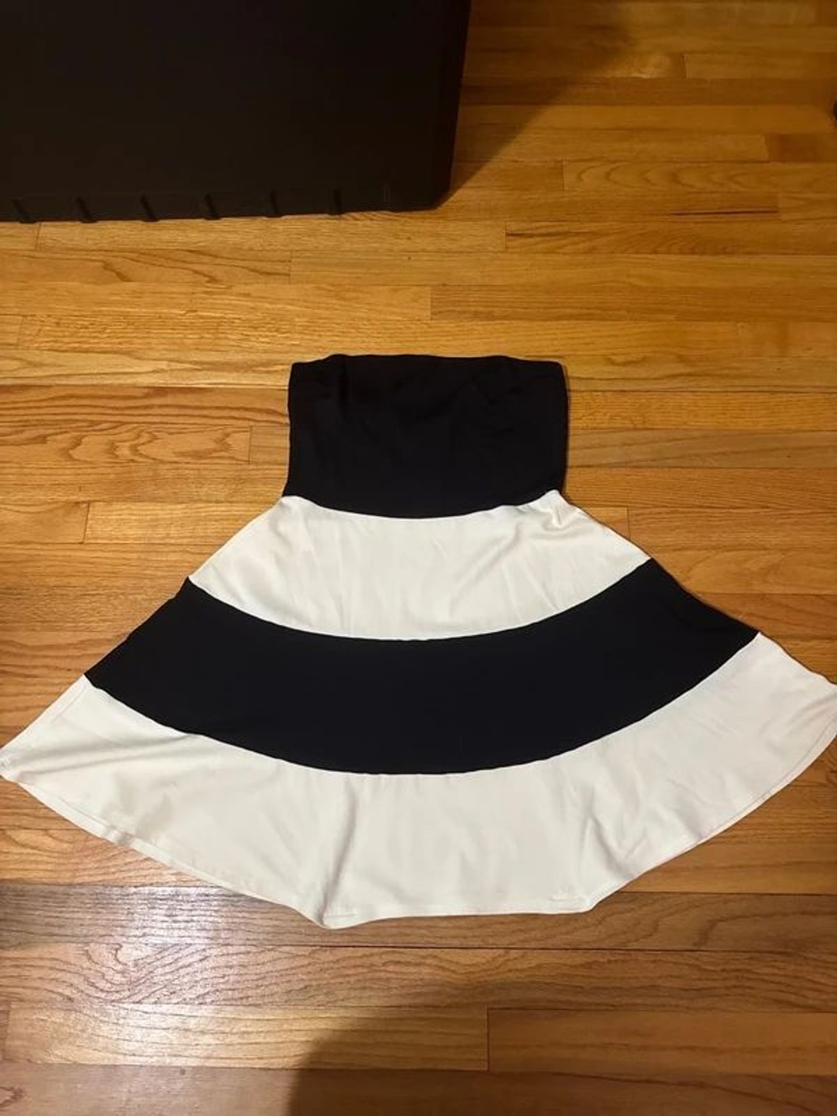 black and white strapless mini dress