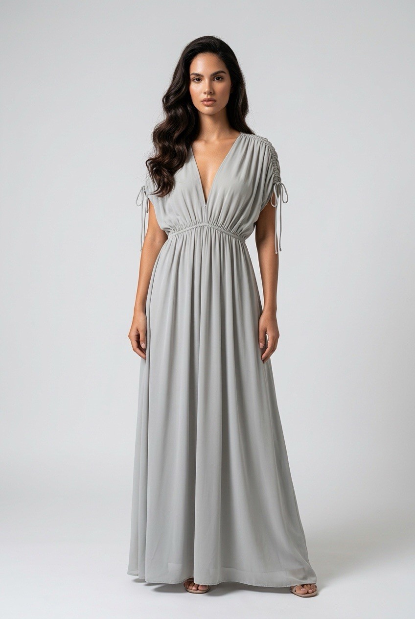 Wishlist Apparel Blue V-Neck Dolman Short Sleeve Maxi Chiffon Polyester M