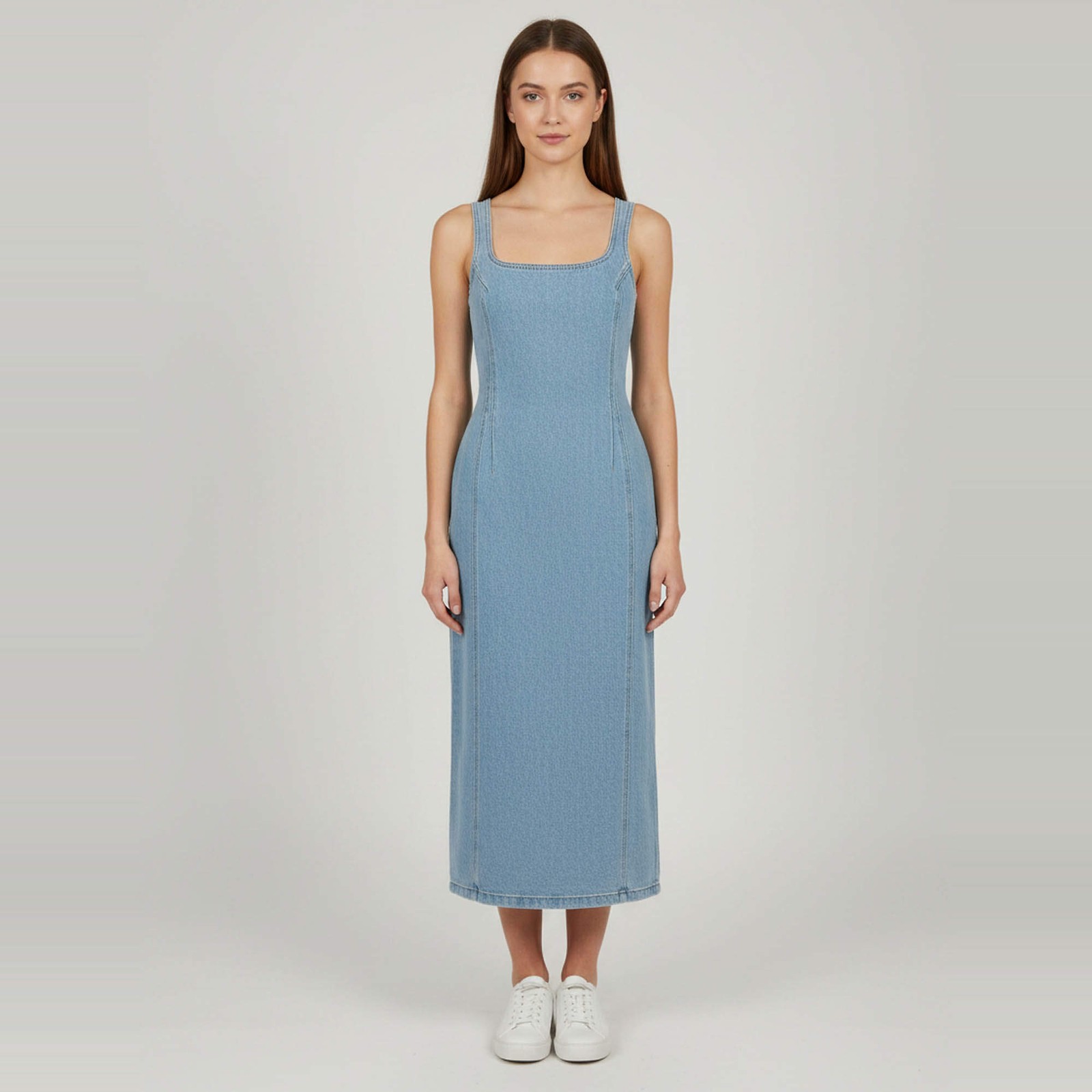 Magda Butrym Blue Denim Sleeveless Slit Midi Dress S