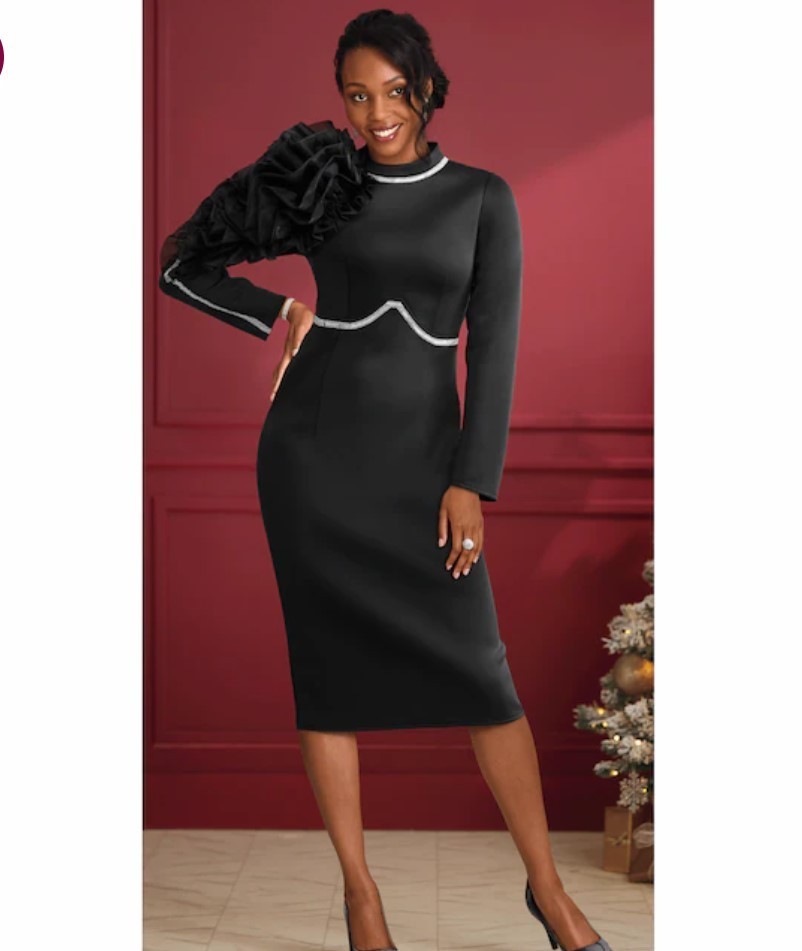 Sz 6 Ashro Black Formal Wedding Church Ornella Asymmetrical Ruffle Sheath Dress
