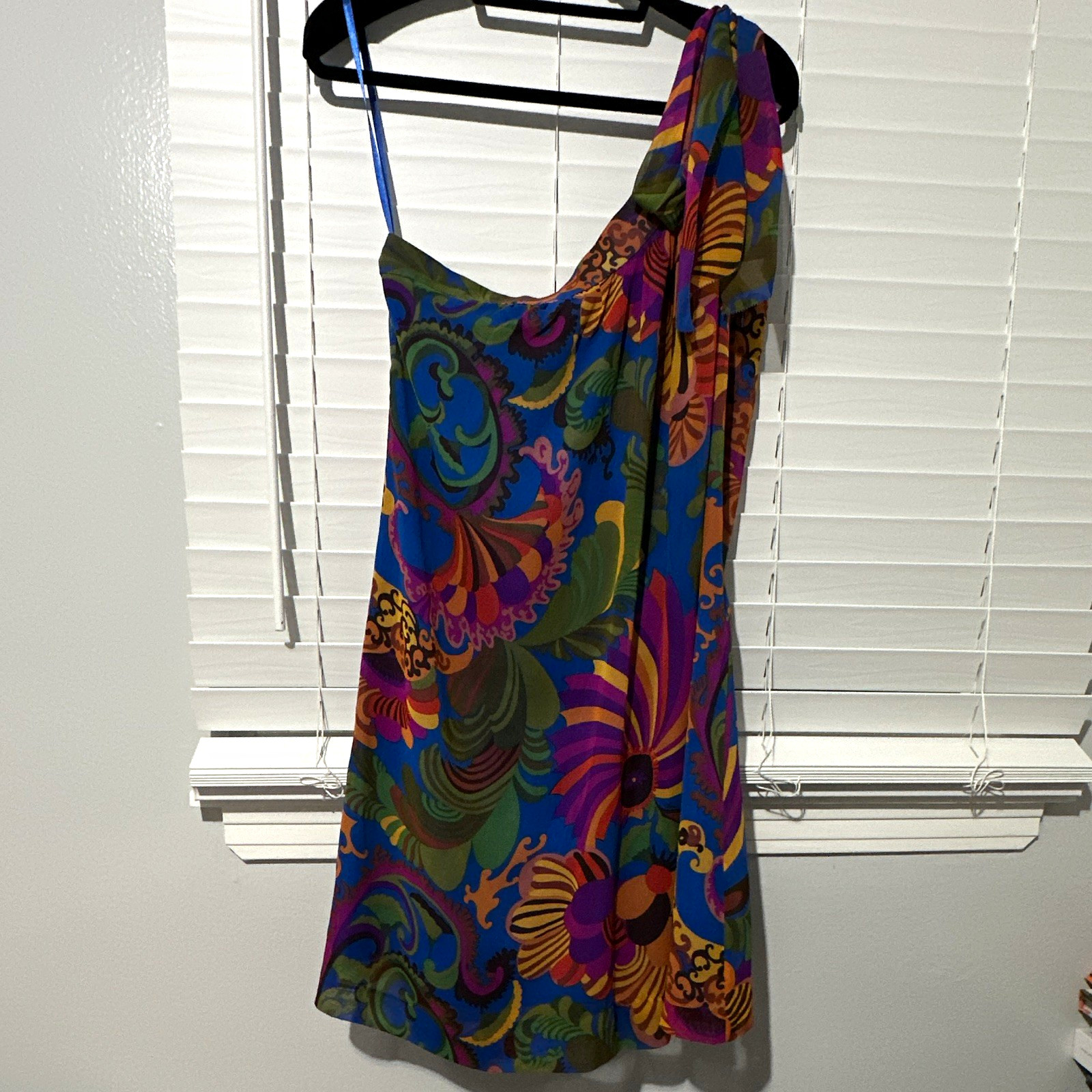 Banana Republic Trina Turk Multicolor Paisley One Shoulder Bow Silk 16