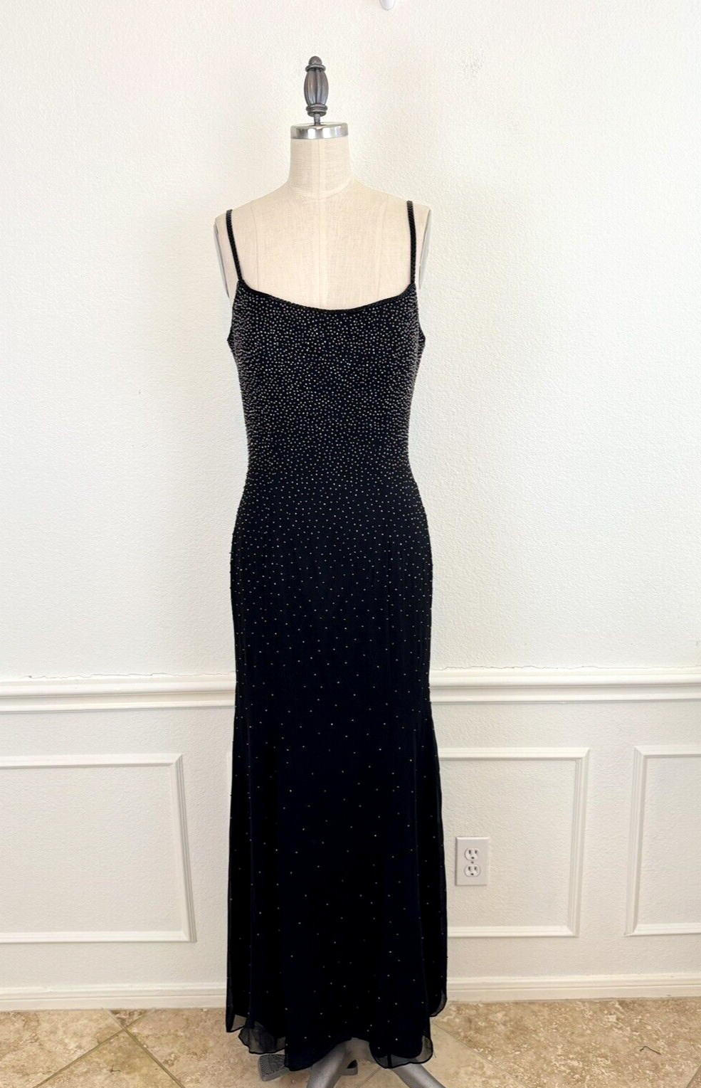VTG 90s Y2K MY FASHION Dress 8 Black Silk Chiffon Party Bling Whimsigoth Fairy