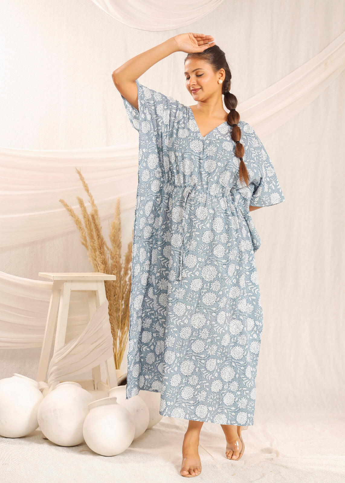 Night Dress · Pure Cotton Block Print Handmade Kaftan 100% Cotton Casual Dress