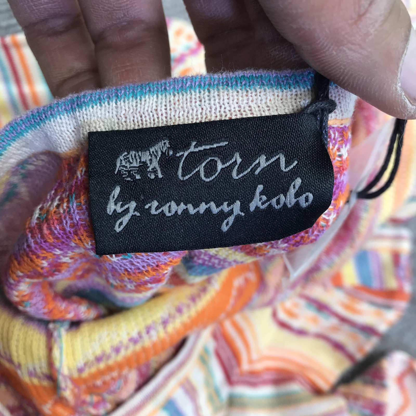 Torn By Ronny Kobo Dress Womens Medium Multicolor Knit Stripe Scoop Back
