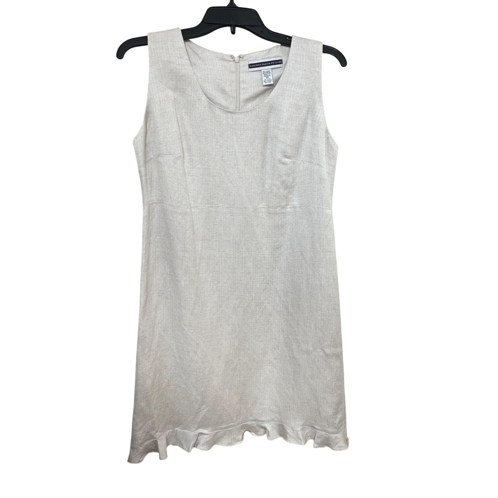 Amanda Smith Petites Linen Blend Mini Dress Ruffle Hem 8P Clean Girl Beachy READ