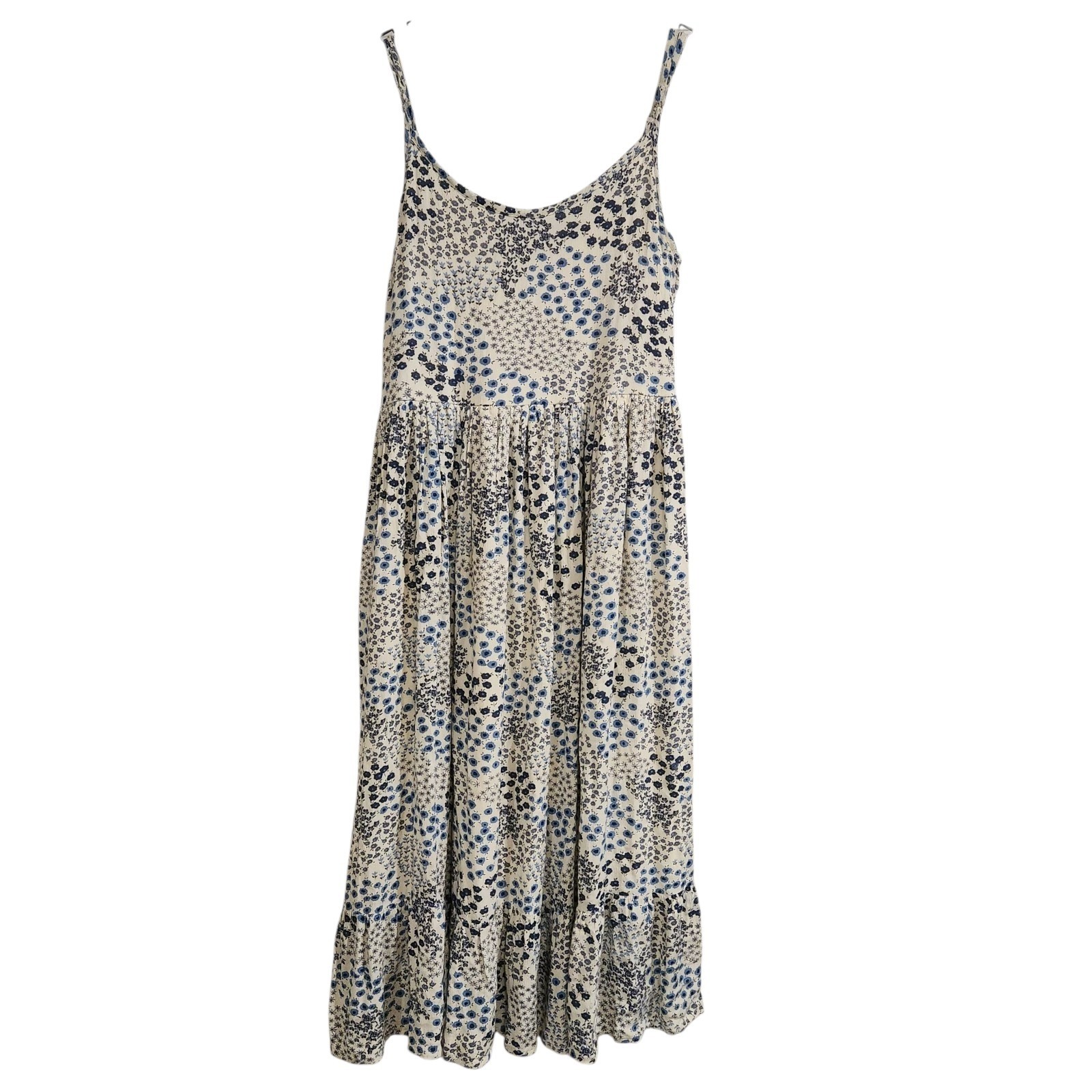 Cedar Rose Midi Dress Womens Sz S Rayon Adjustable Lined Blue Ditsy Floral