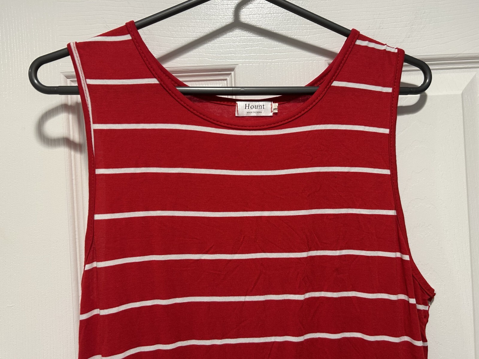 HOUNT Size L Pullover Sleeveless Long Maxi Dress Red/White Stripes w/ pockets