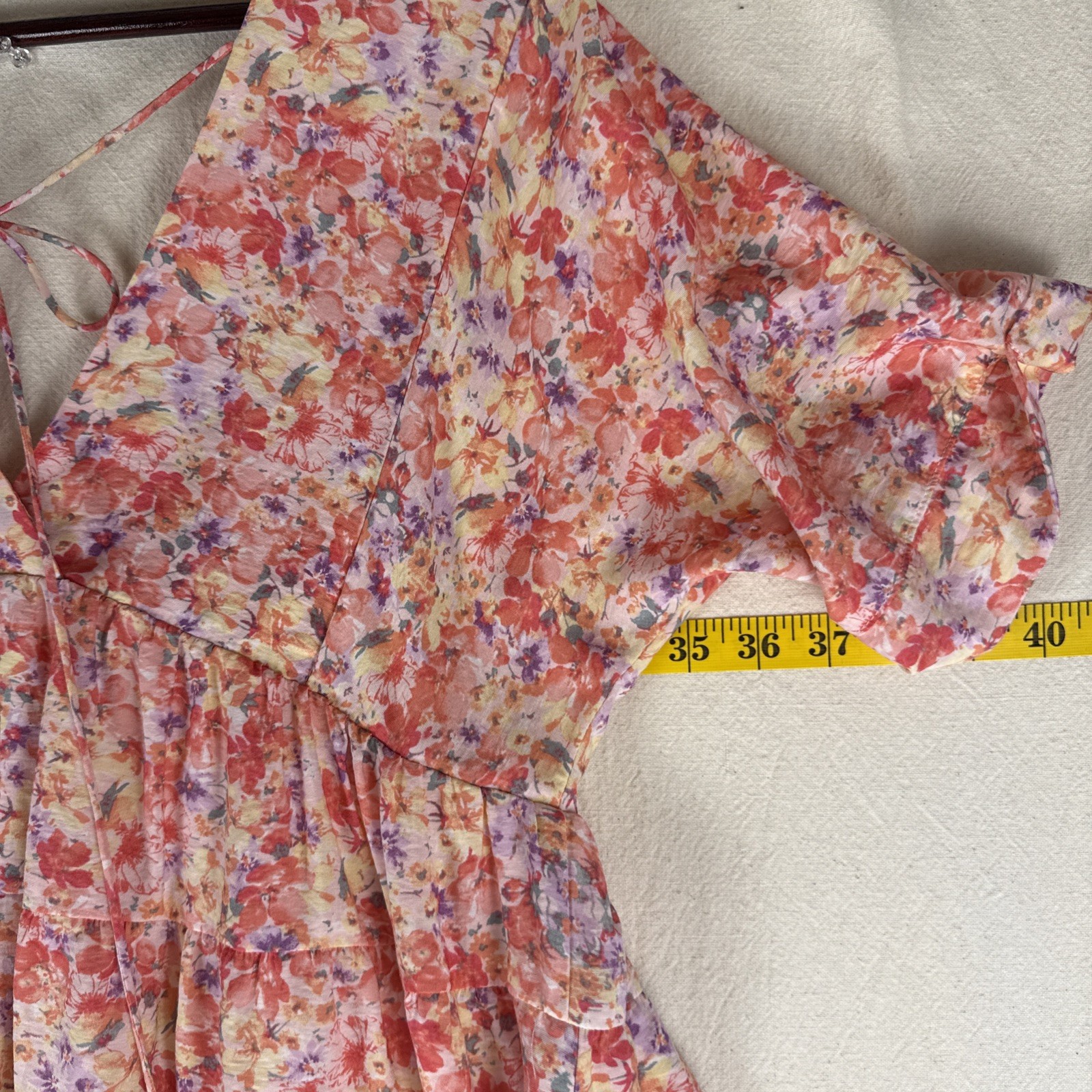 Mustard Seed Small Babydoll V-Neck Garden Floral Dress w/Pockets & Cute Back Tie