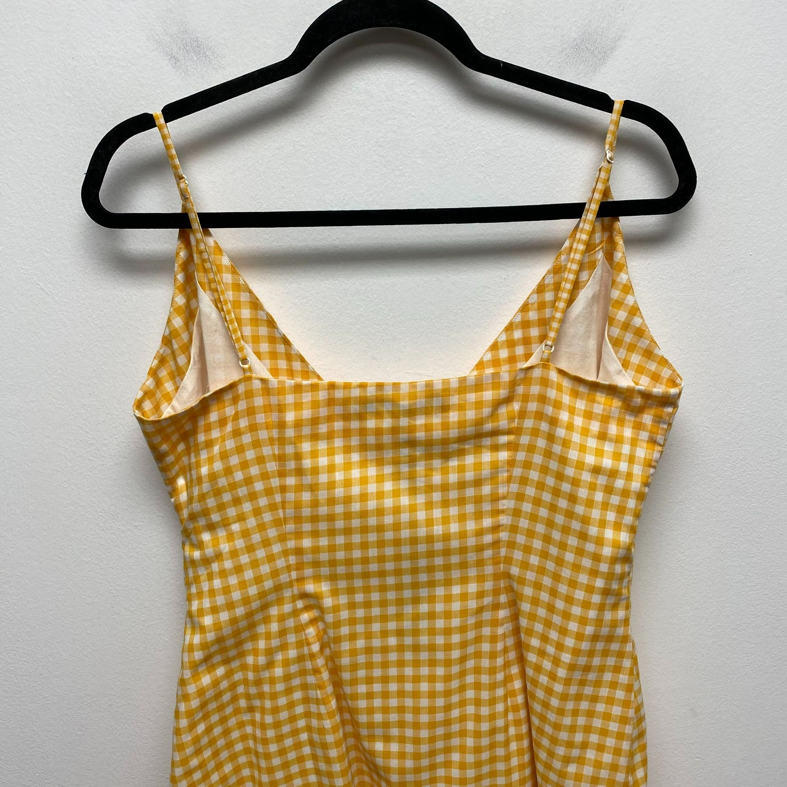 Lovers + Friends Womens Yellow Gingham Adjustable Strap Julian Mini Wrap Dress M