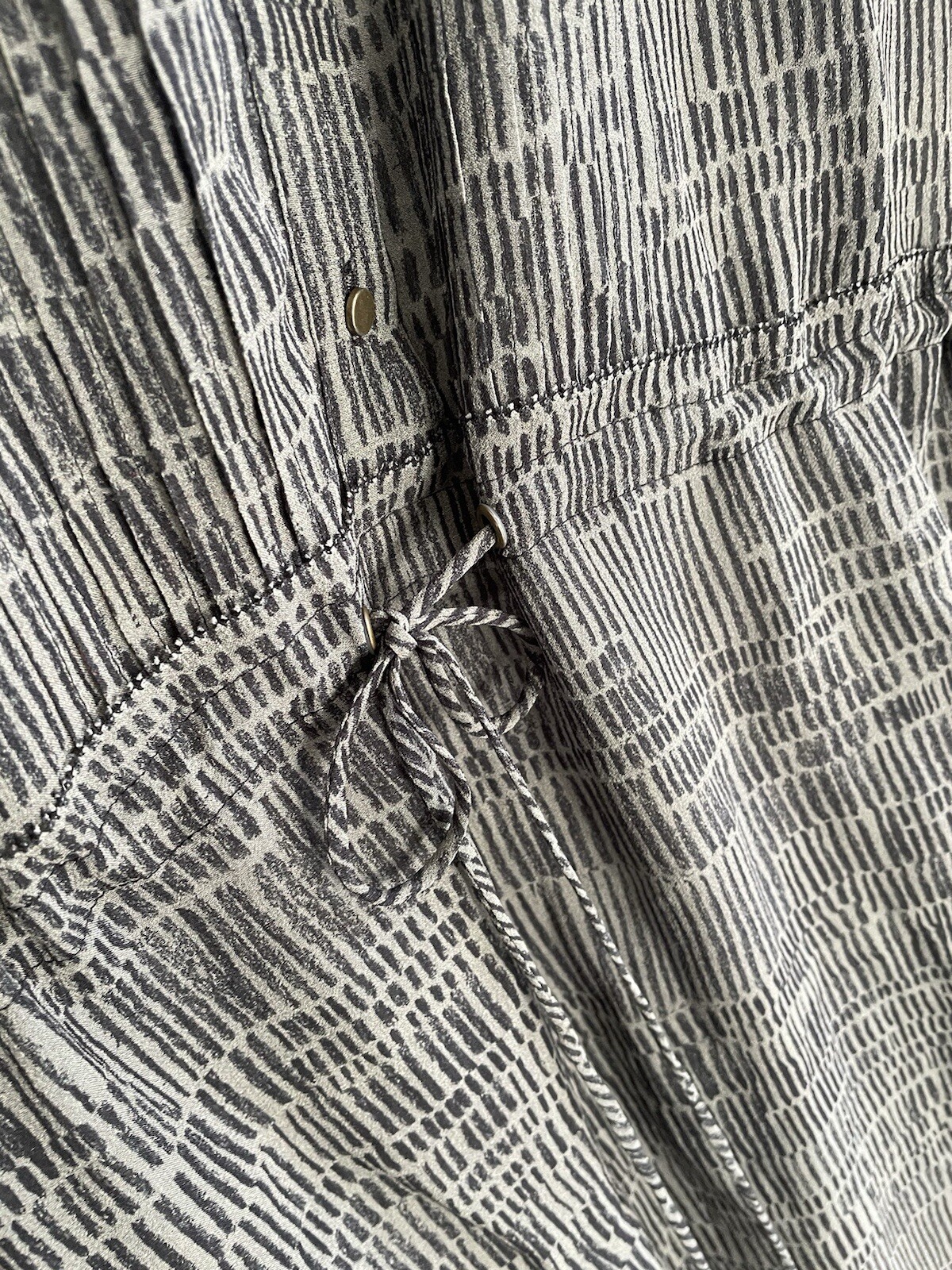 HUSK Australia Grey/ Green Pattern Layering Shirt Dress Drawstring Fits Uk 12