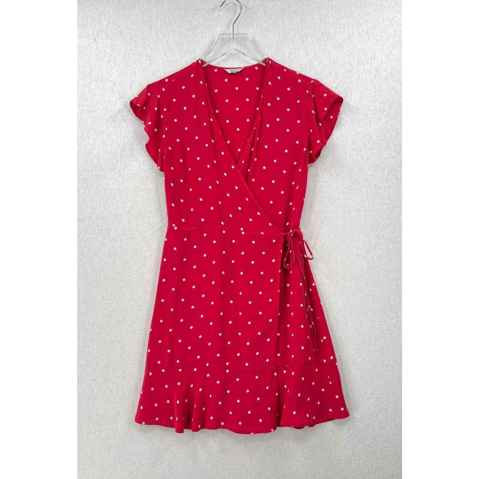 RAILS Leanne Polka Dot Dress Womens Medium Raspberry Red Silk Wrap Mini Short