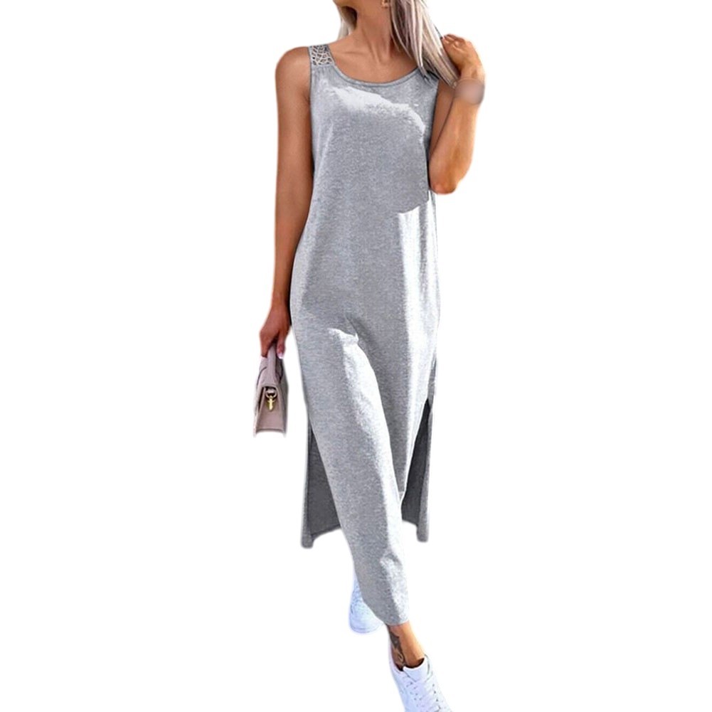 Women’s Openwork Sleeveless Slit Vest Dress Over The Knee