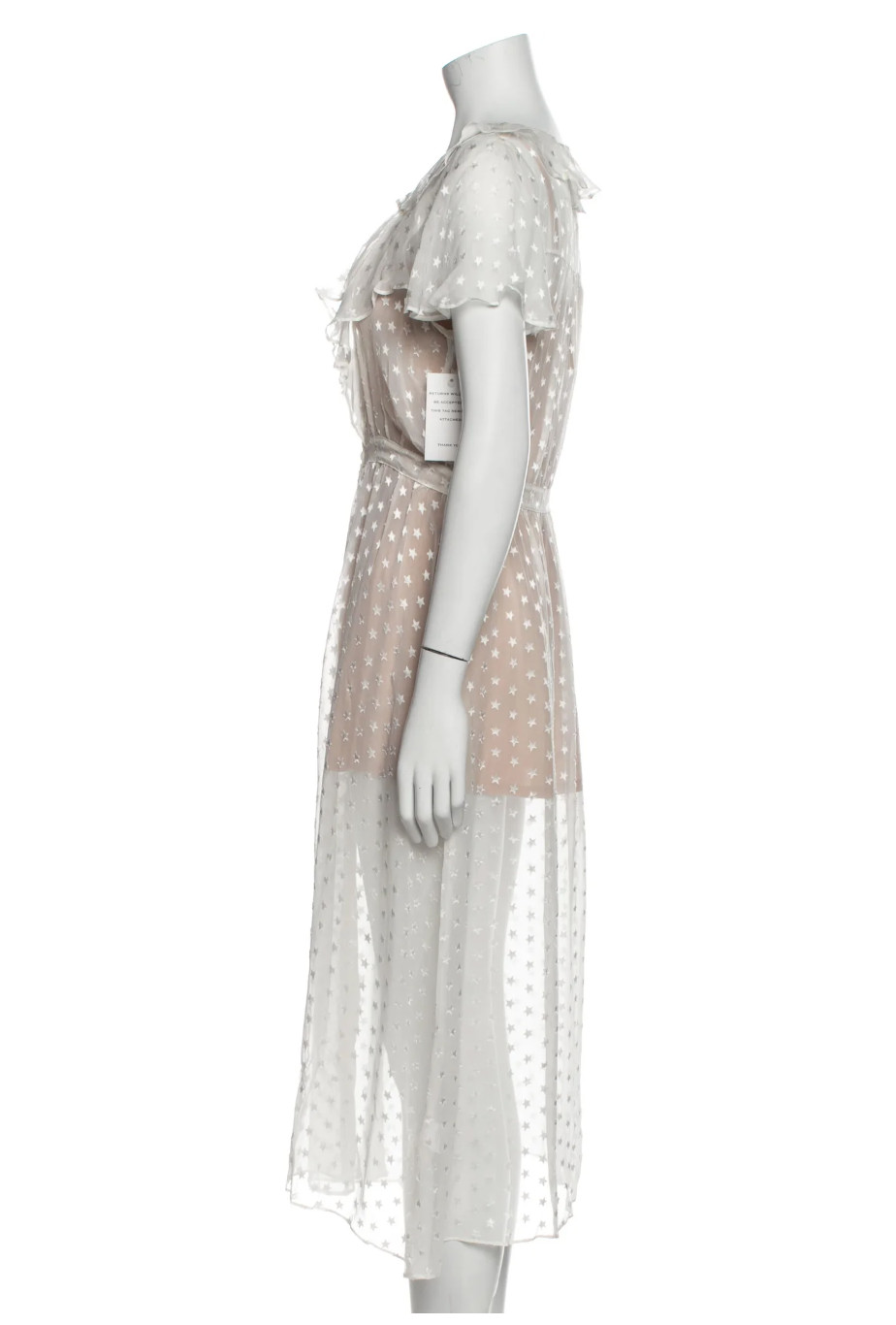 FOR LOVE AND LEMONS Firecracker Button Ruffle Midi Dress Cream Sheer Star S New