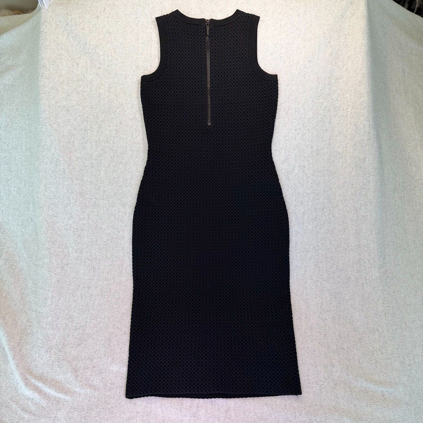 Michael Michael Kors Black Textured Knit Sheath Midi Dress Sleeveless Sz S