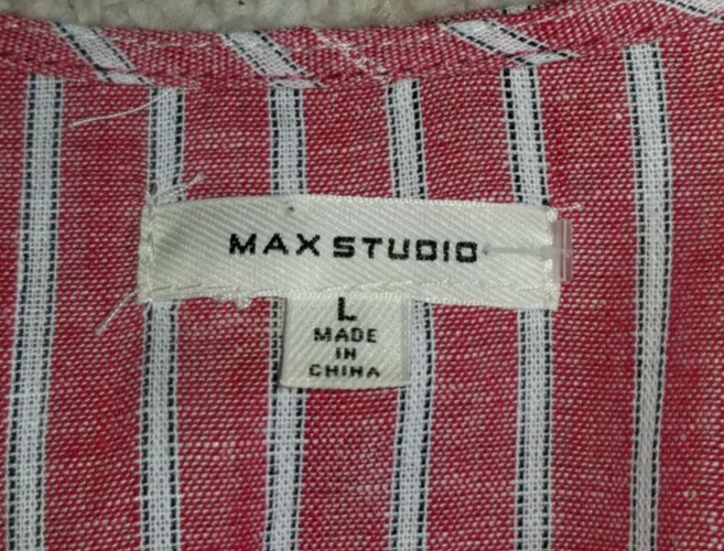 NWOT Womens Dress-MAX STUDIO-red/white striped linen hi-lo Resort Coastal-L