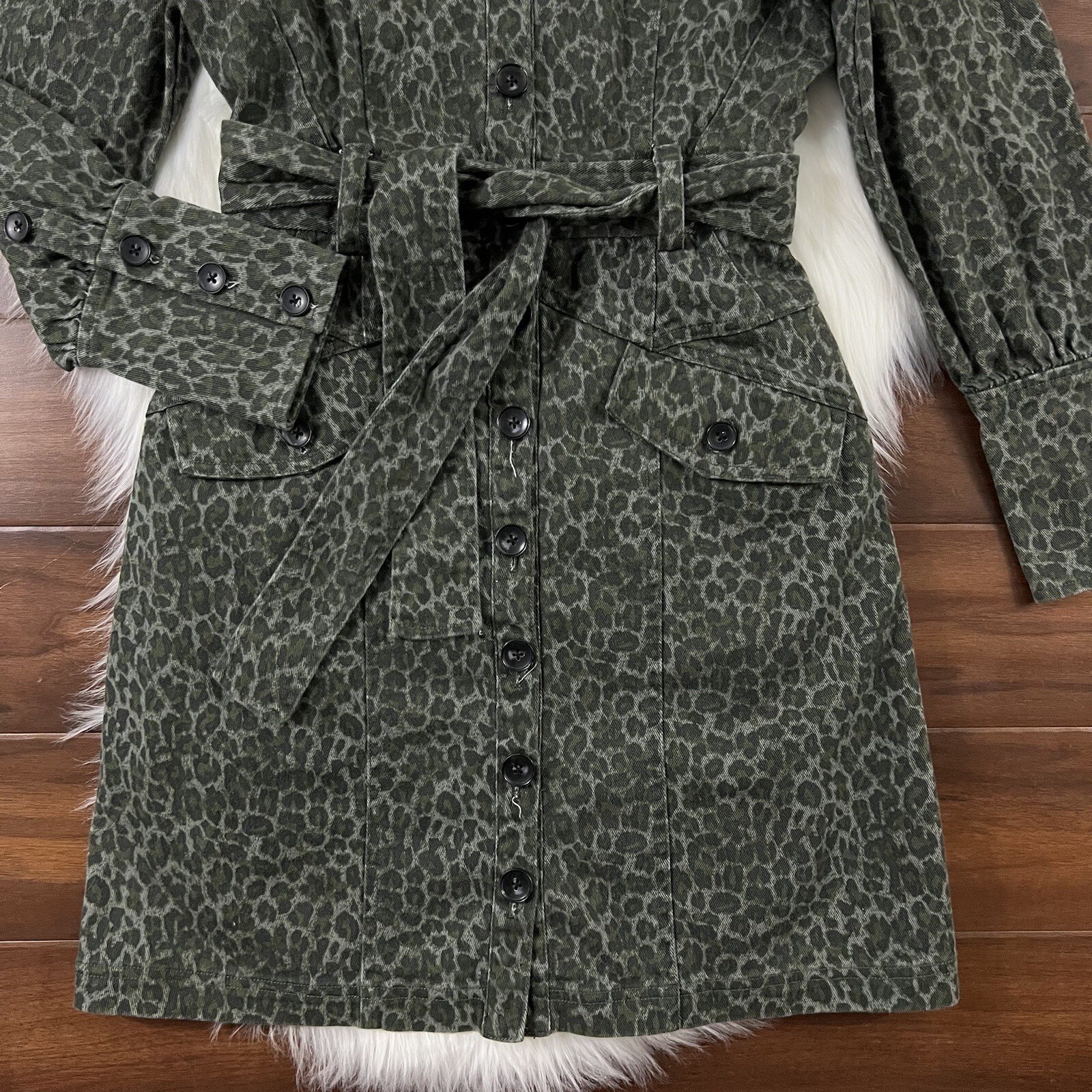 Marissa Webb Size 4 Mera Canvas Leopard Button Up Mini Dress
