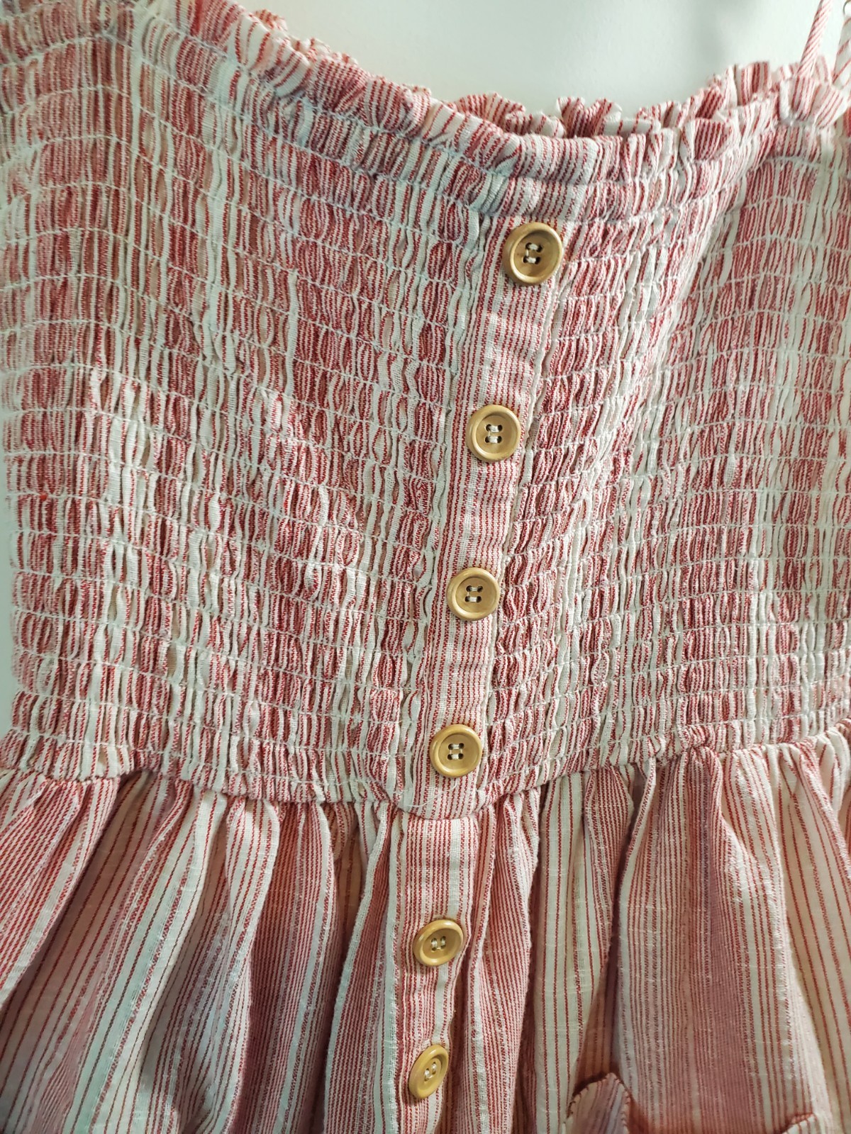 Easel Botique Pink Striped Button Detailed Smocked Dress Size Large