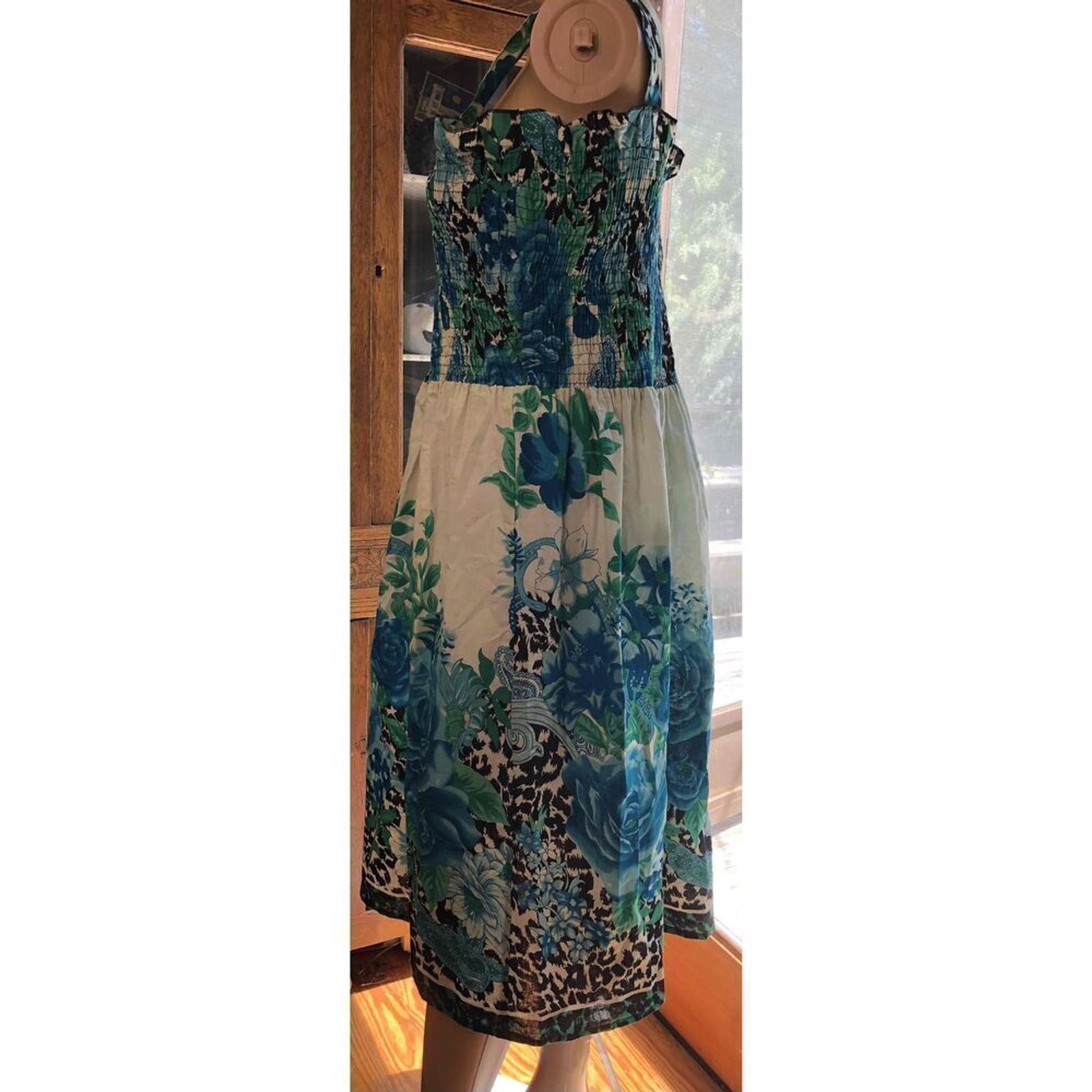 Anthony Richards Floral Square Neck Smocked Sundress Sleeveless Cotton Size LP