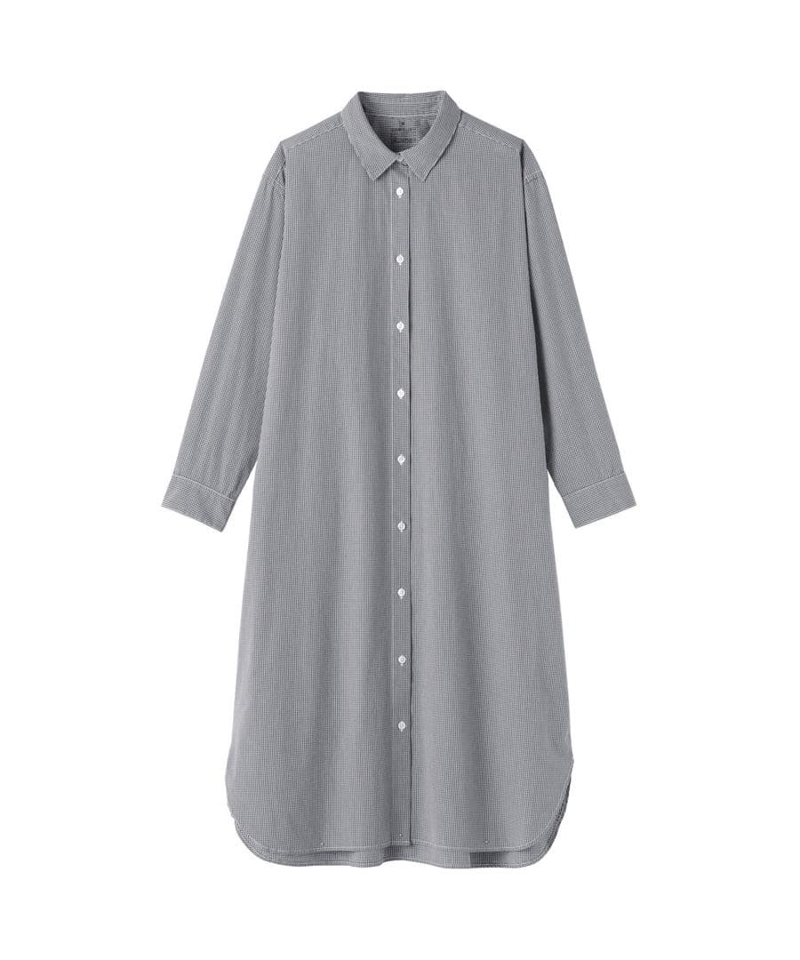 MUJI Shirt Dress M Gingham Check Long Sleeve Long Dress