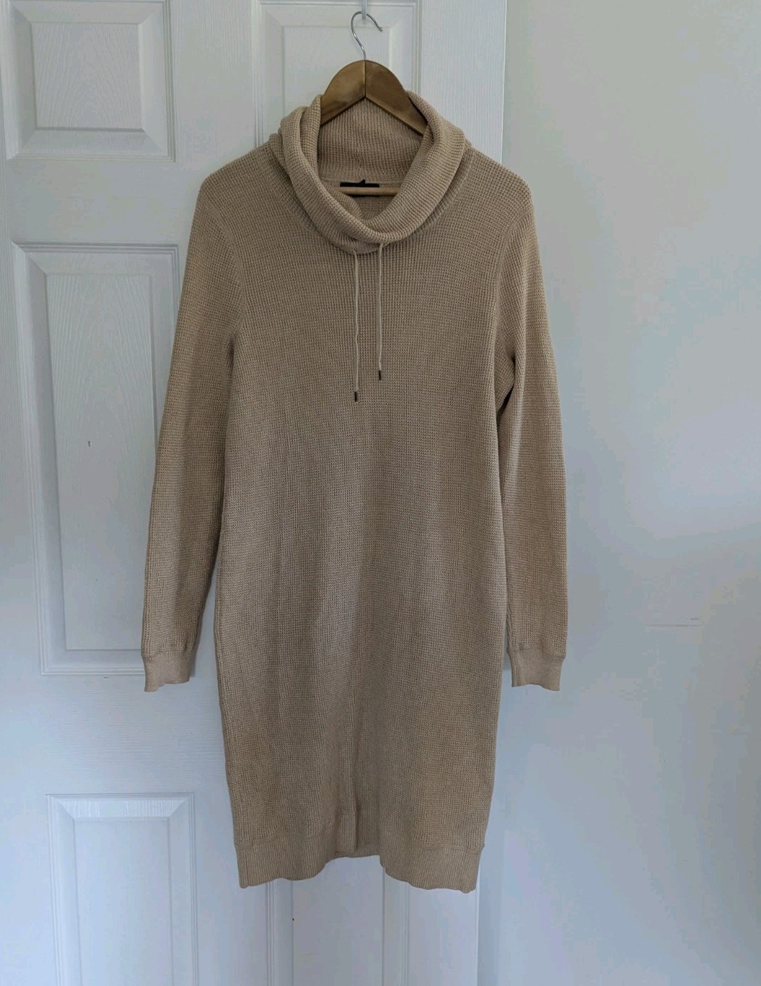 Lauren Ralph Lauren Tan Long Sleeve Cowl Neck Sweater Dress Size L Shift Casual