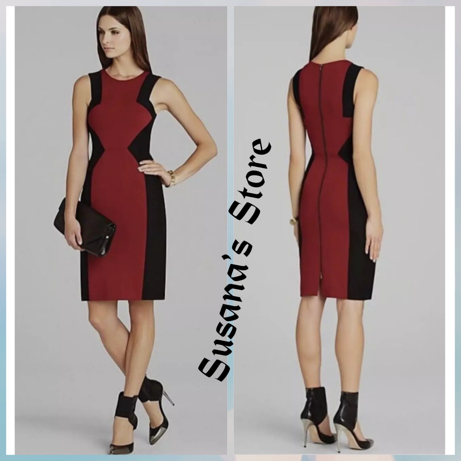 BCBG MAXAZRIA SIZE 4 Evelyn Colorblocked Exposed Zip Sheath Dress
