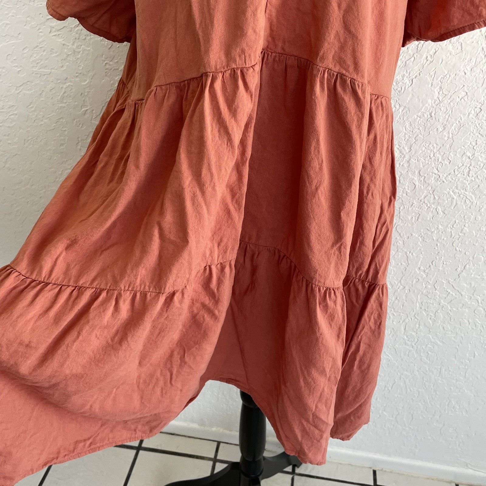 OLD NAVY Swing Dress Tiered Mini Swing Lightweight Pockets Unlined Rust Large