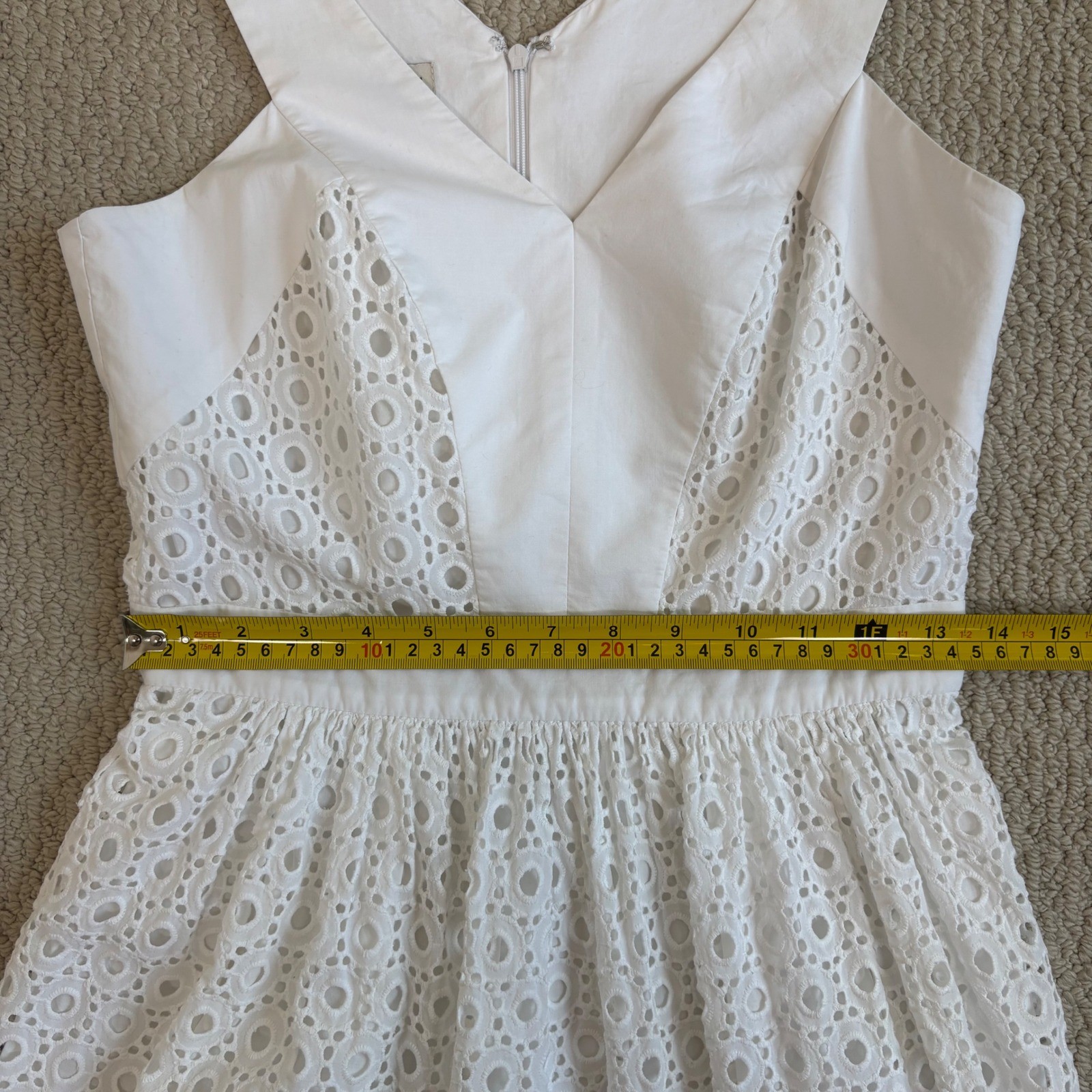 Anne Klein White Eyelet Cotton Midi Dress Sleeveless V-Neck Fit & Flare Size 6