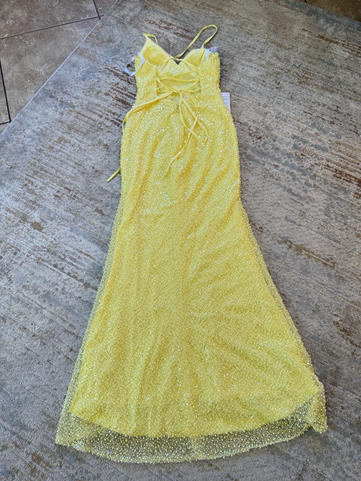 Cicinia V-Neck Daffodil Spaghetti Straps Prom Wedding Sequin Yellow Gown New