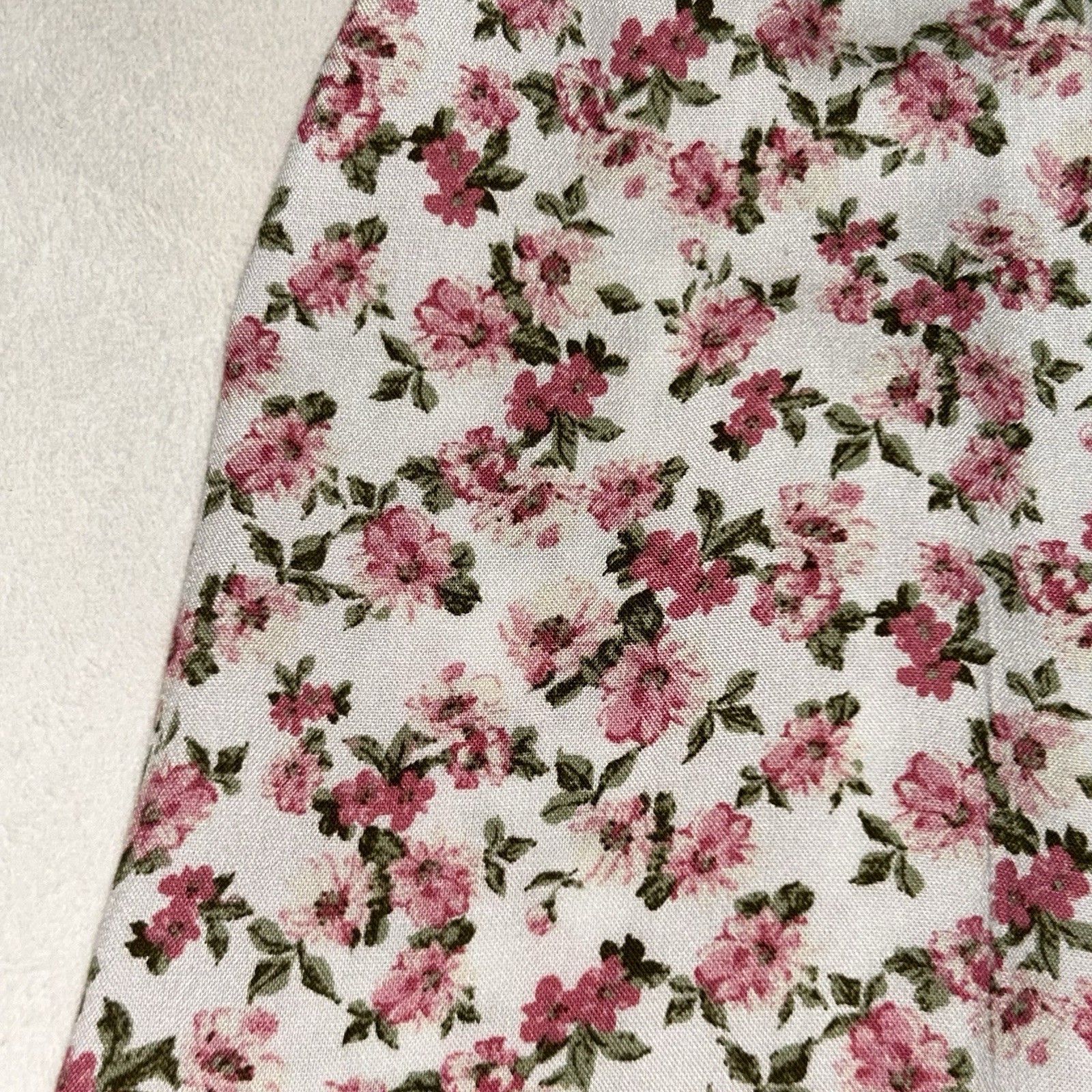 Francesca’s White Pink Green Floral Smocked Puff Sleeve Square Neck Midi M (160)