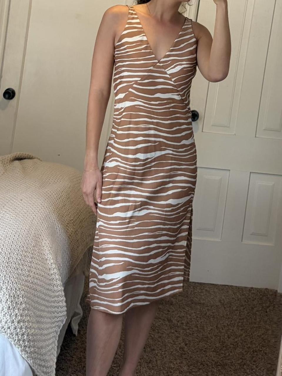 Brown and cream zebra print midi slip dress from A New Day