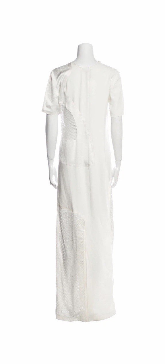 Alexander Wang Long Dress Crew Neck Evening Gown Neutral Mesh XS US 0 Synthetic