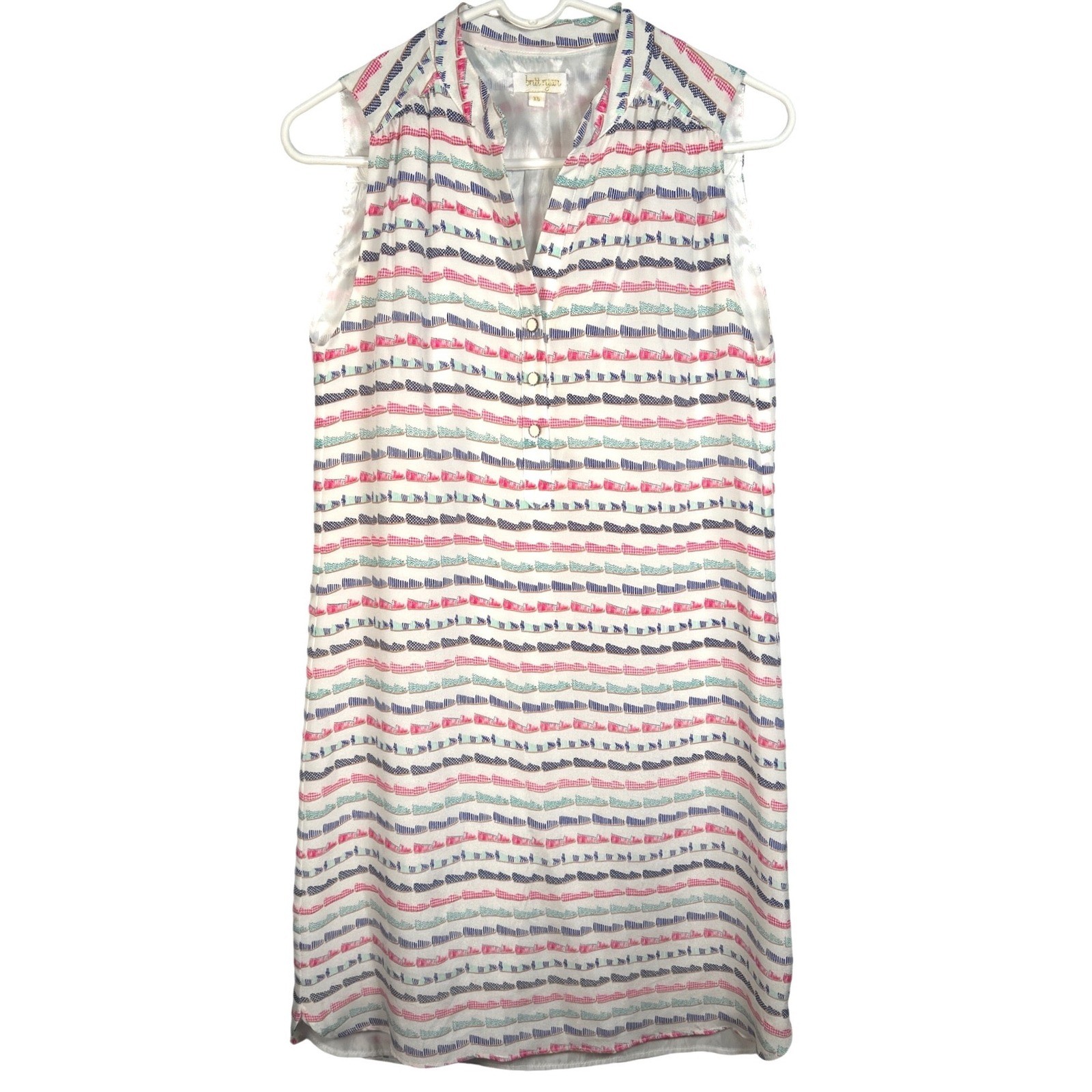 Britt Ryan Silk Dress Sleeveless Shift White Sneakers Quirky Artsy Preppy XS