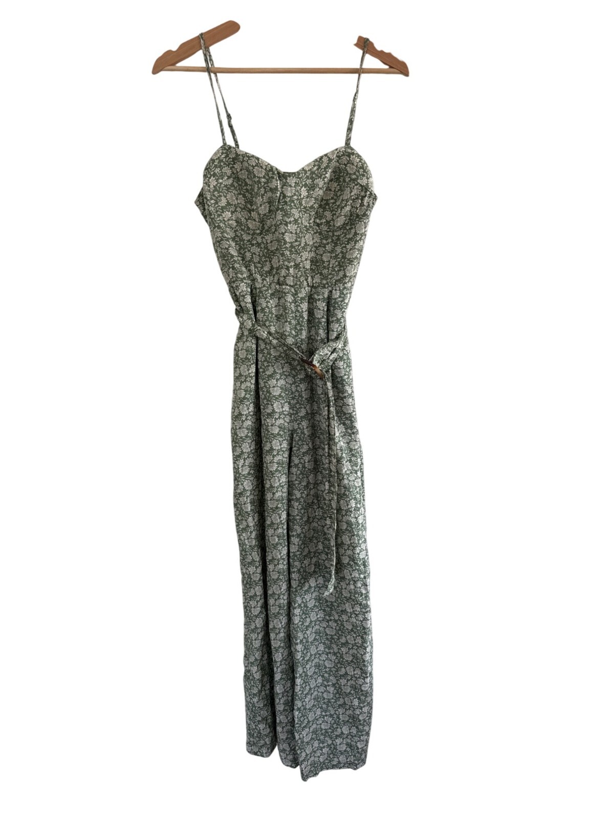AS U WISH Green Floral Belted Jumpsuit With Adjustable Straps & Buckle S