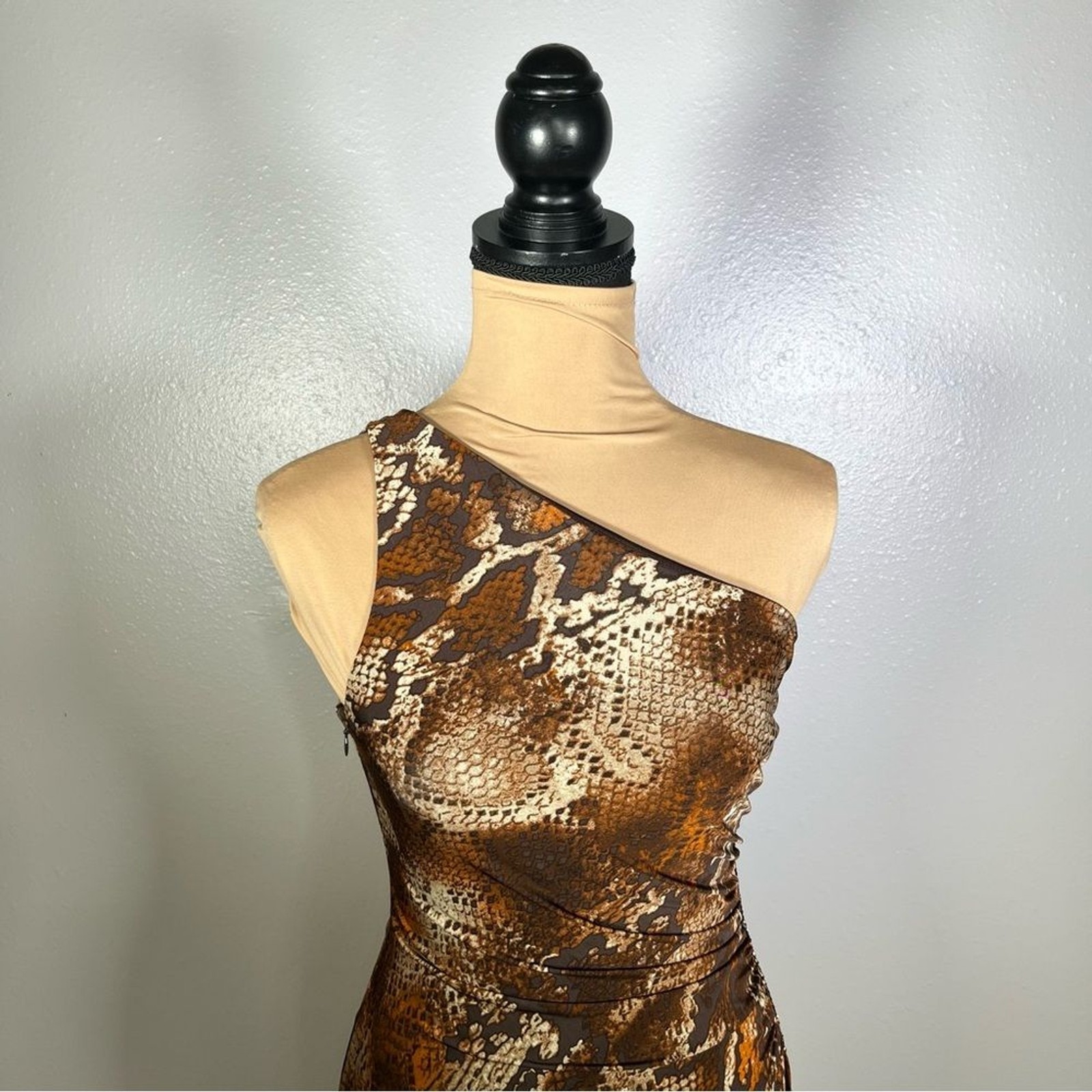 Snakeskin print one shoulder ruched bodycon side slit midi dress 6 | Y2K glam