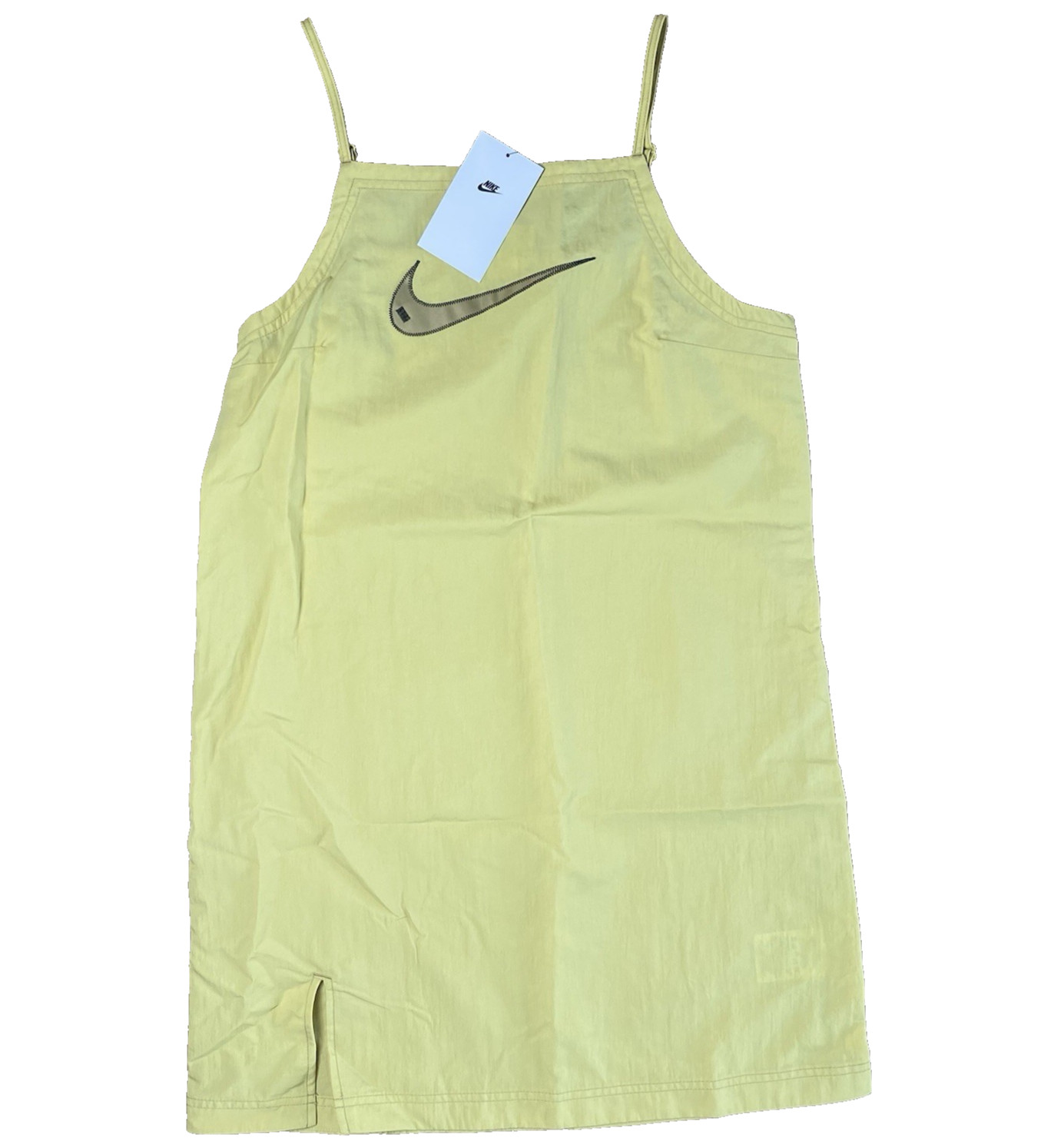 Nike M Medium NSW Swoosh Woven Casual Cami Dress Yellow Women Celery Sportswear