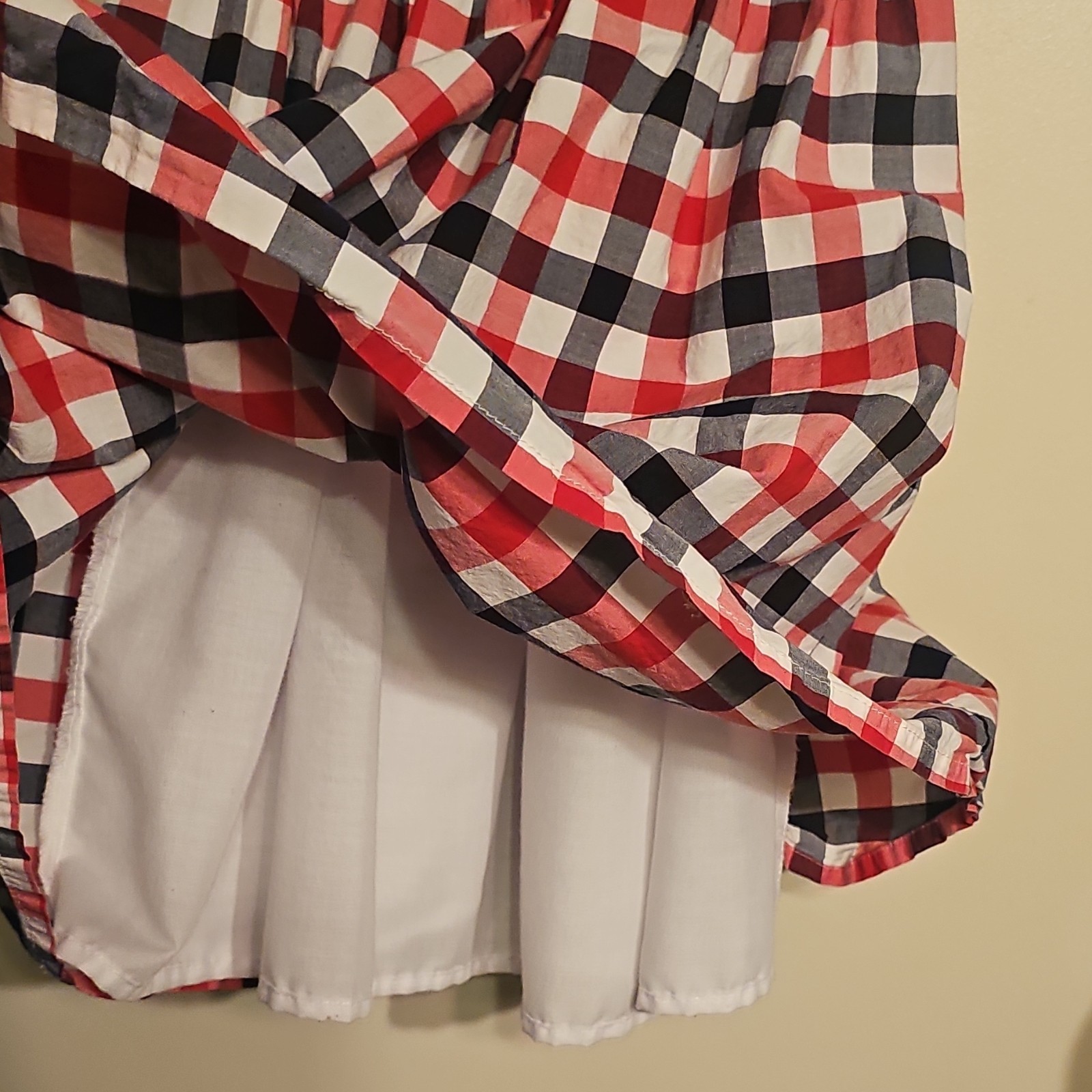 Red White Blue Gingham Square Neck Midi Sundress Button Front Ruffle Lined M