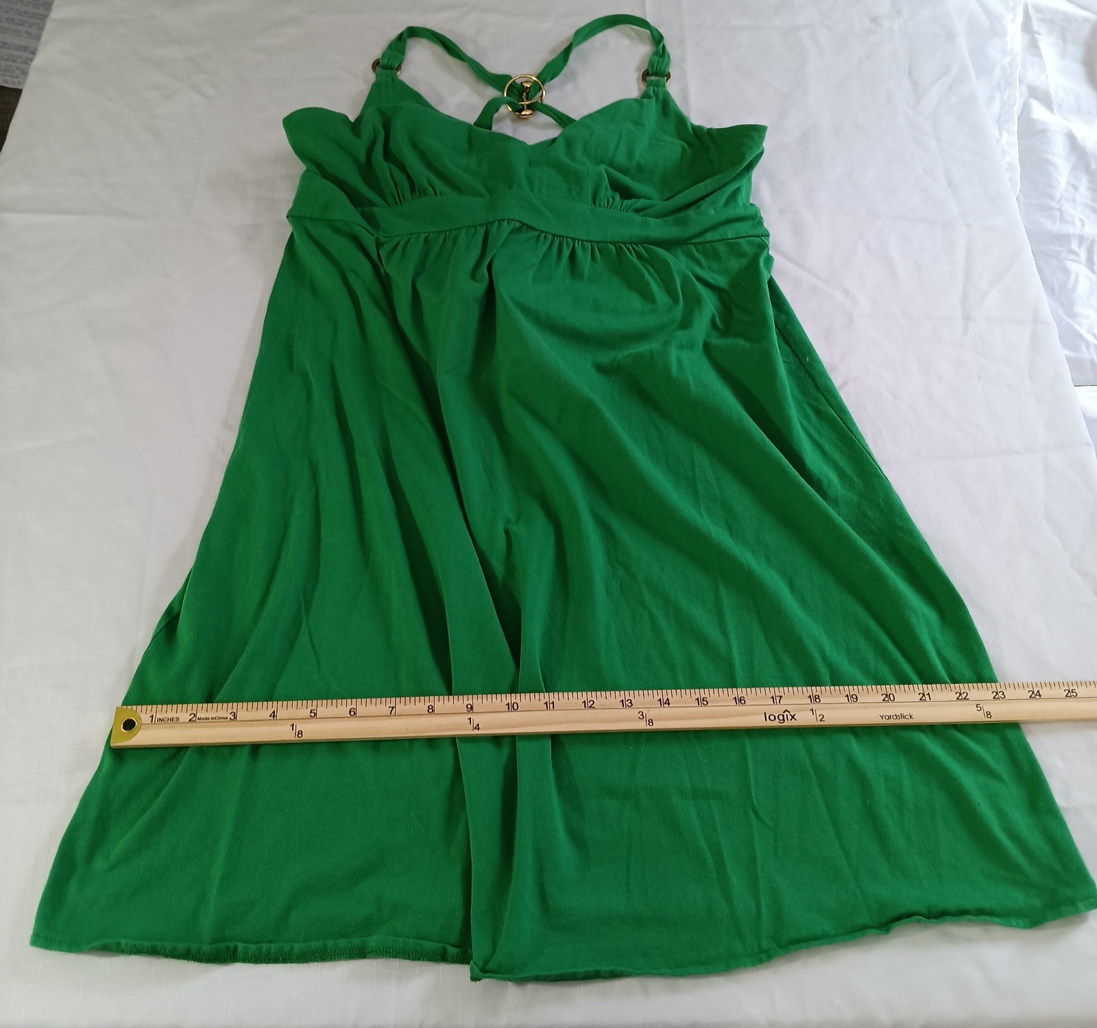 Boston Proper Green Halter Dress Womens 14 Built In Bra Ring Back Flowy