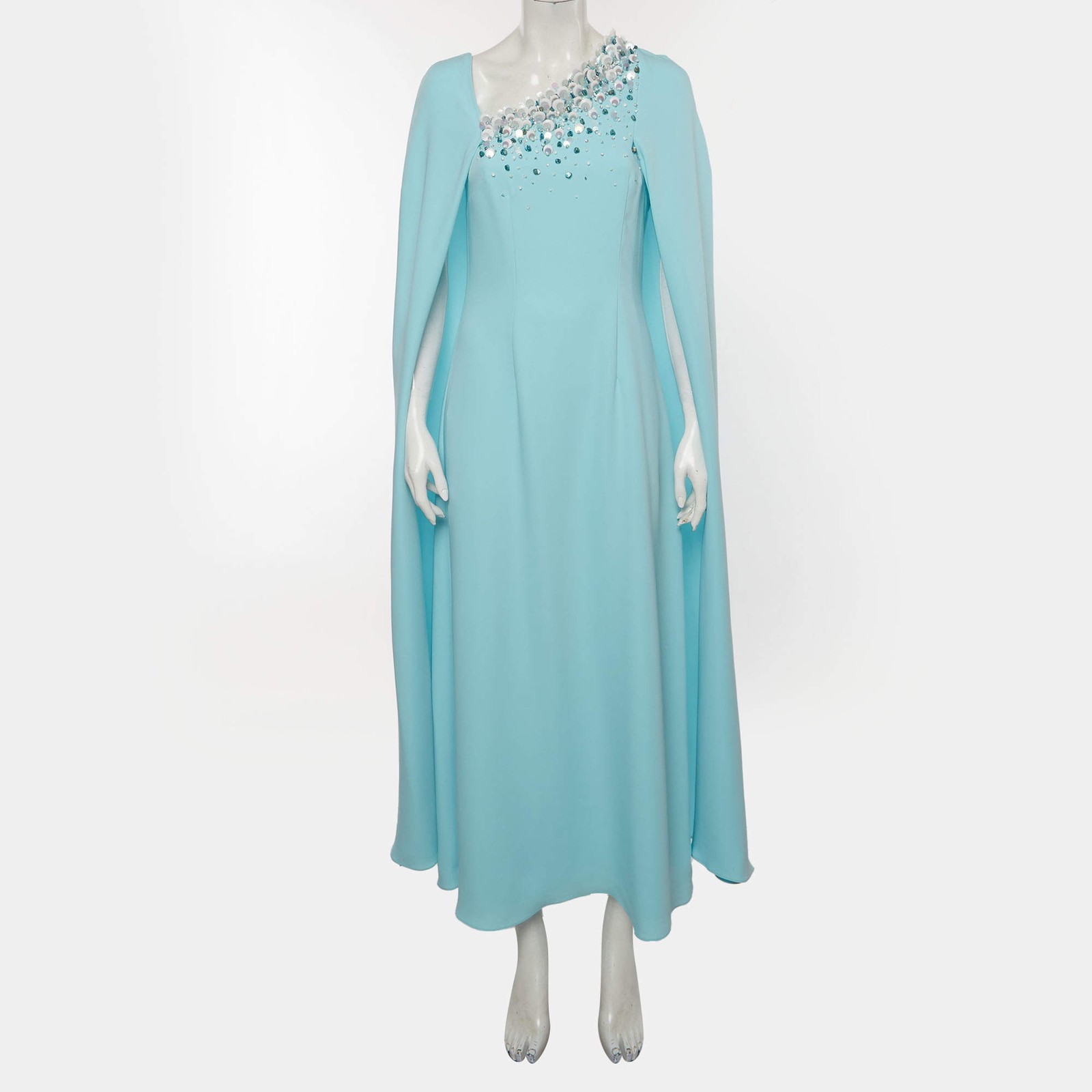 Anatomi Blue Bead Embellished Synthetic Milani Kaftan Dress S