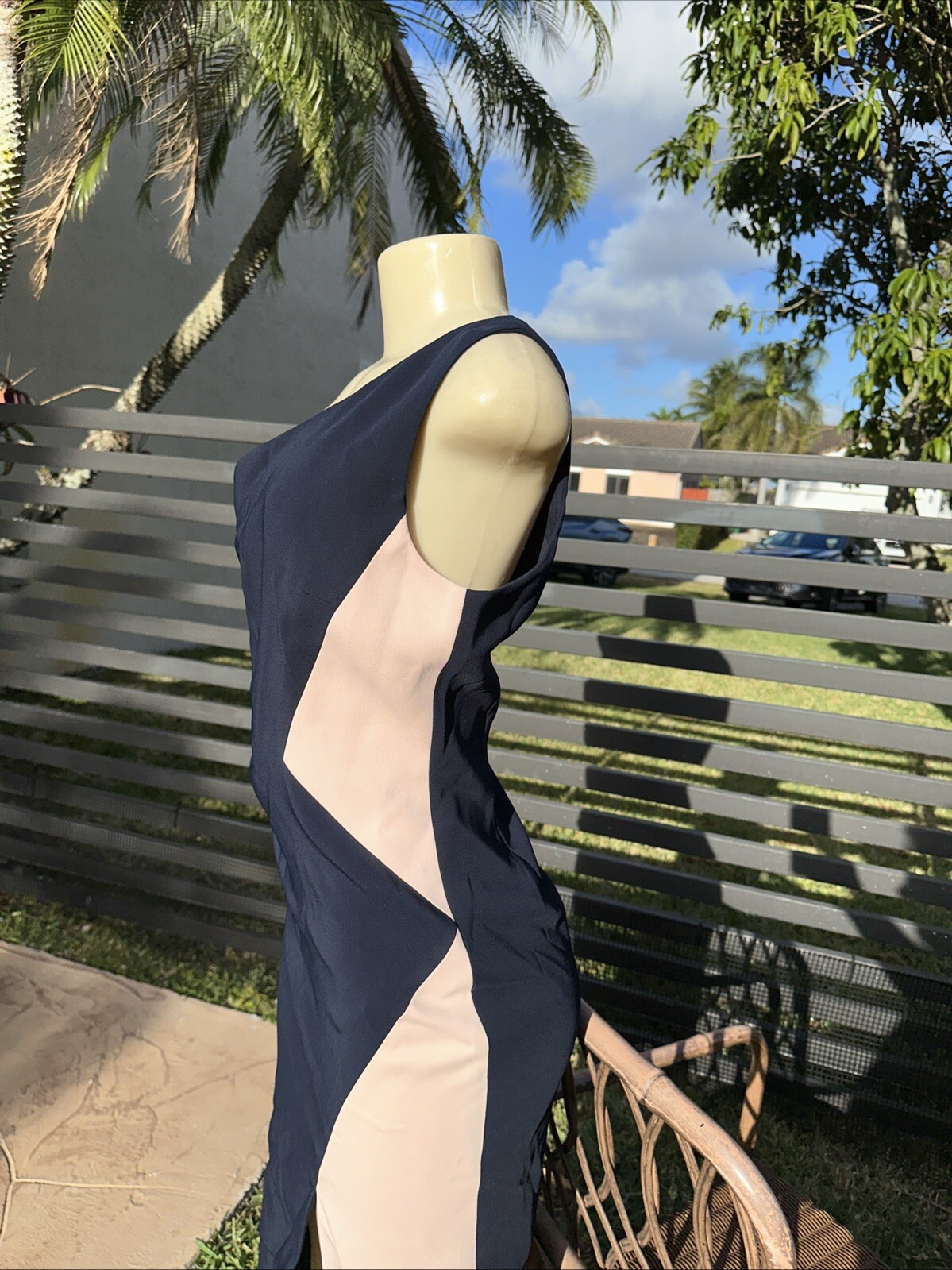 CUSHNIE ET OCHS BLUE & PINK ONE SHOULDER SLEEVELESS PENCIL DRESS FRONT SLIT Sz 6