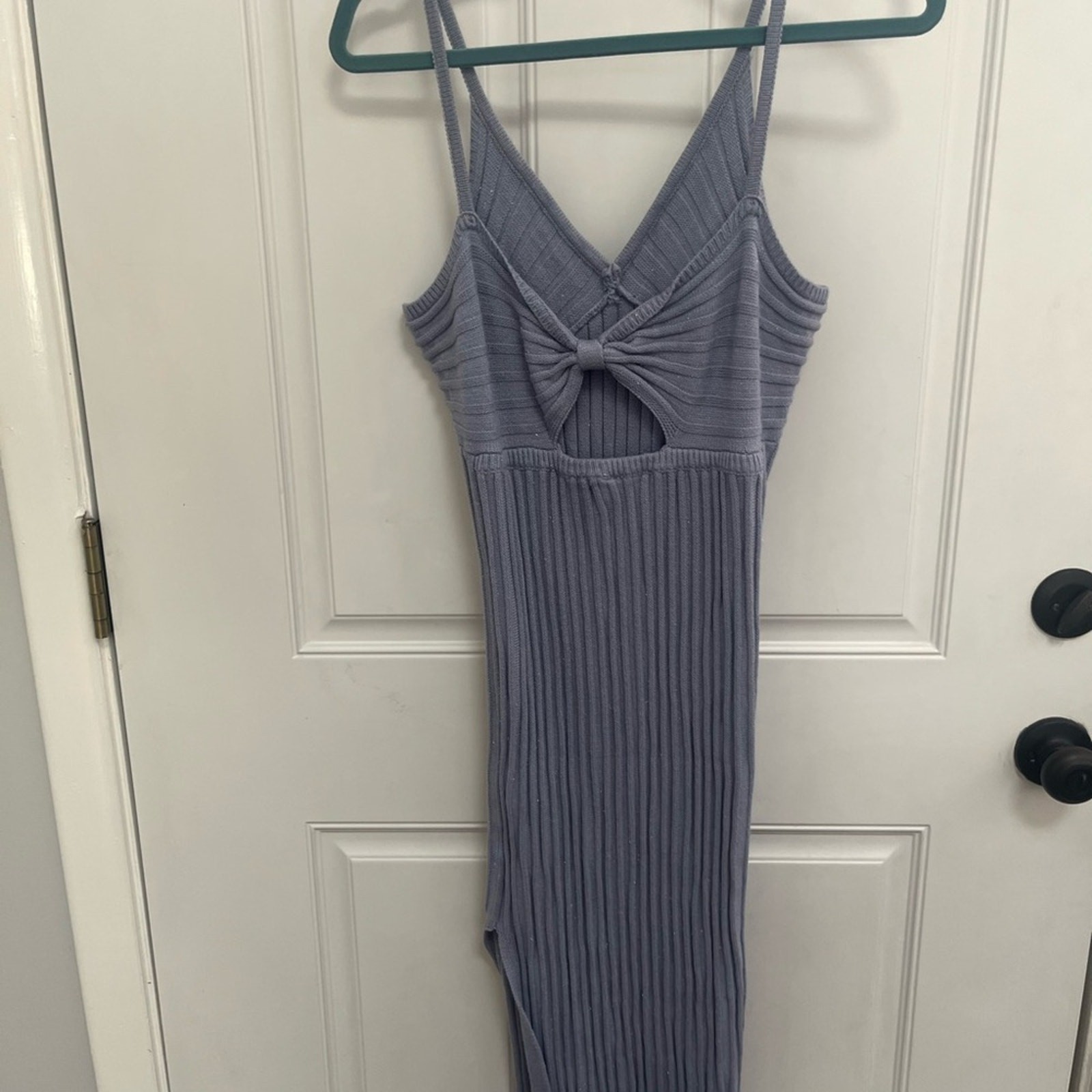 Indikah sweater dress size large blue sparkly , side slit open back