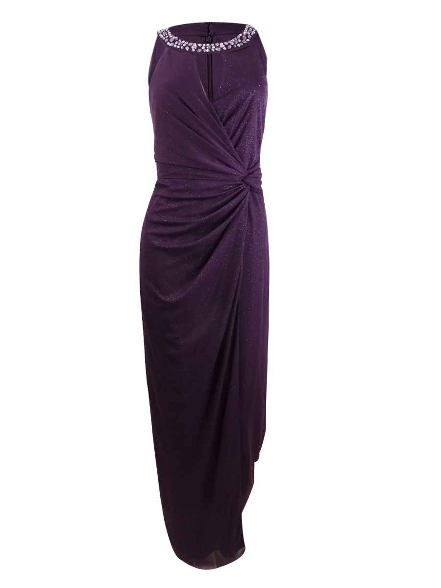 Jessica Howard Women’s Twisted Glitter Gown (10, Wine)