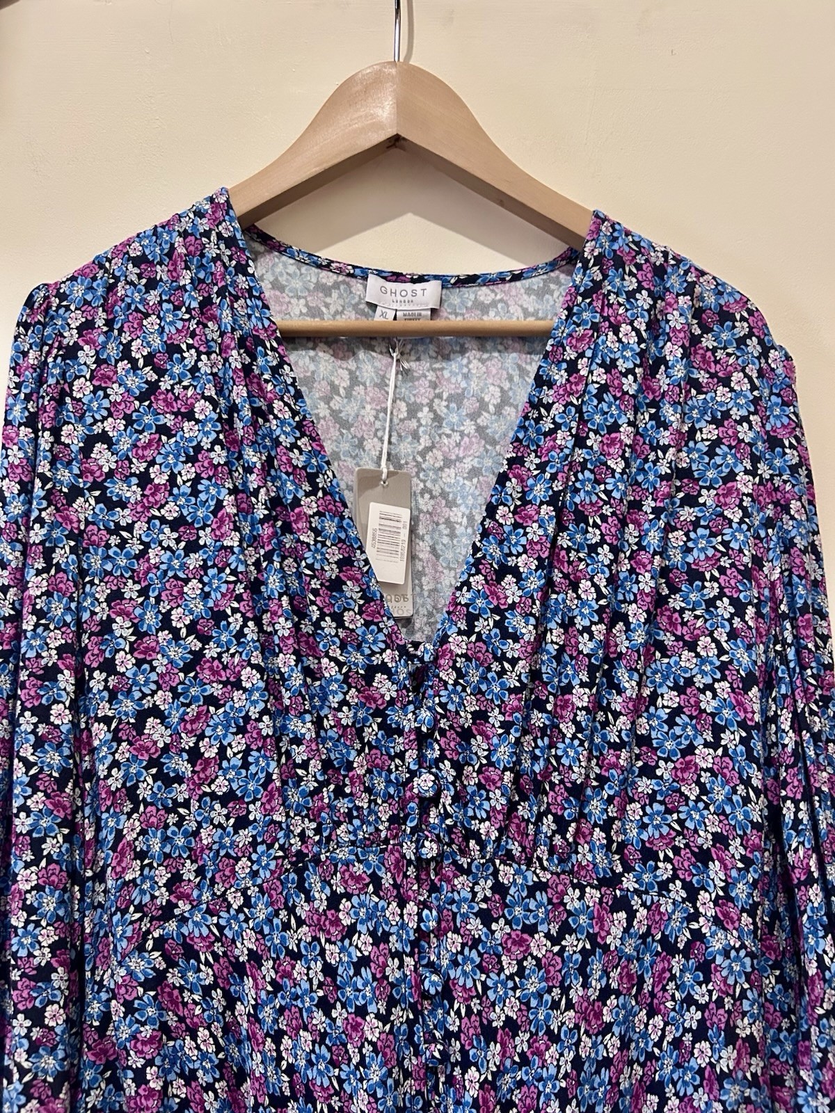 Ghost Alivia Floral Navy Midi Dress Size XL UK 16 BNWT