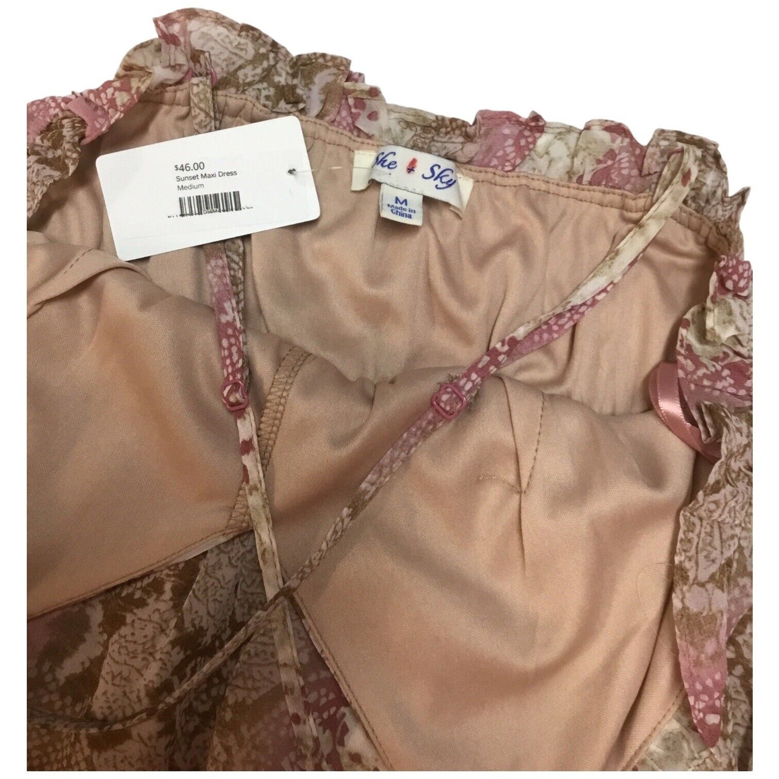 She Sky Maxi Dress Womens Medium Pink Snake Sheer Fairycore Whimsigoth Boho